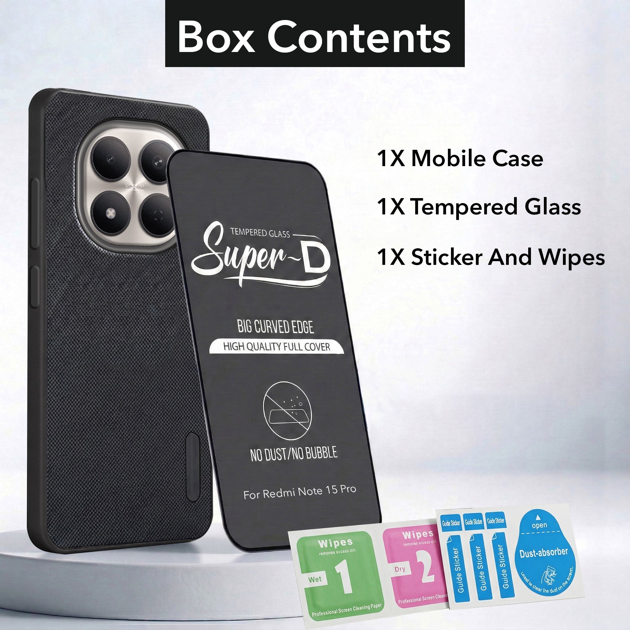 For Xiaomi Redmi Note 15 Pro 5G Combo (Textured Grip Design | Micro-Fiber Cloth Inside | Oleophobic Coating Screen Glass)