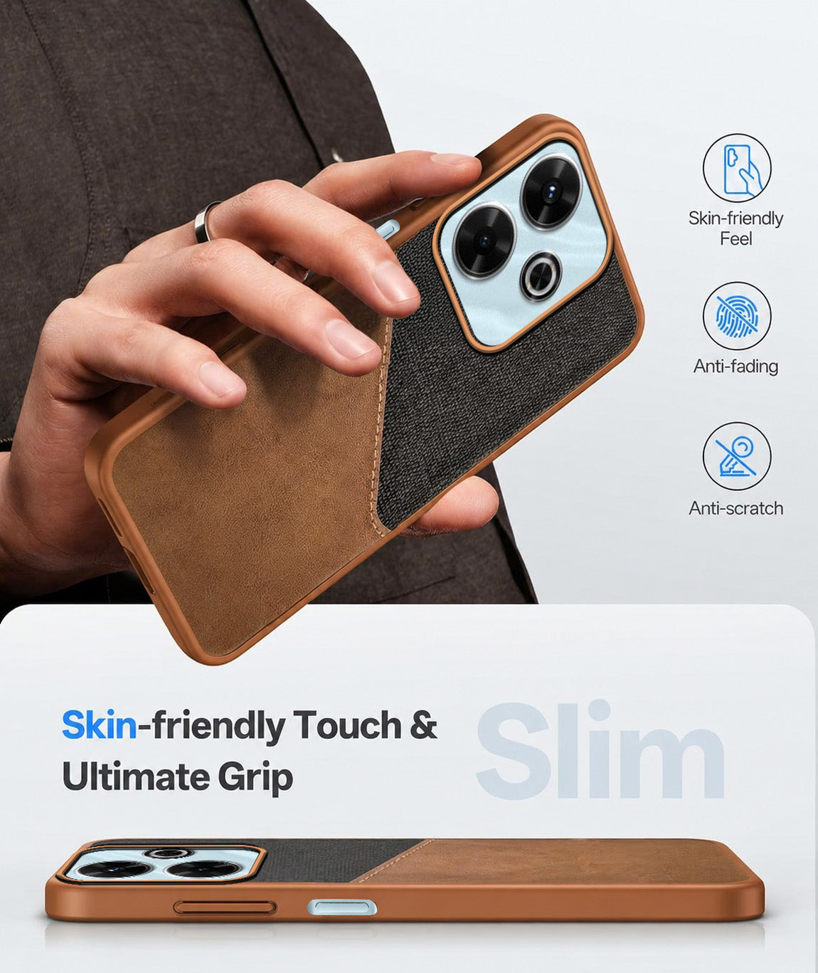 For Xiaomi Mi Redmi 13 4G | 5G Back Cover Case (Dual PU Leather Stitch | Professional Minimalist | Soft and Flexible)
