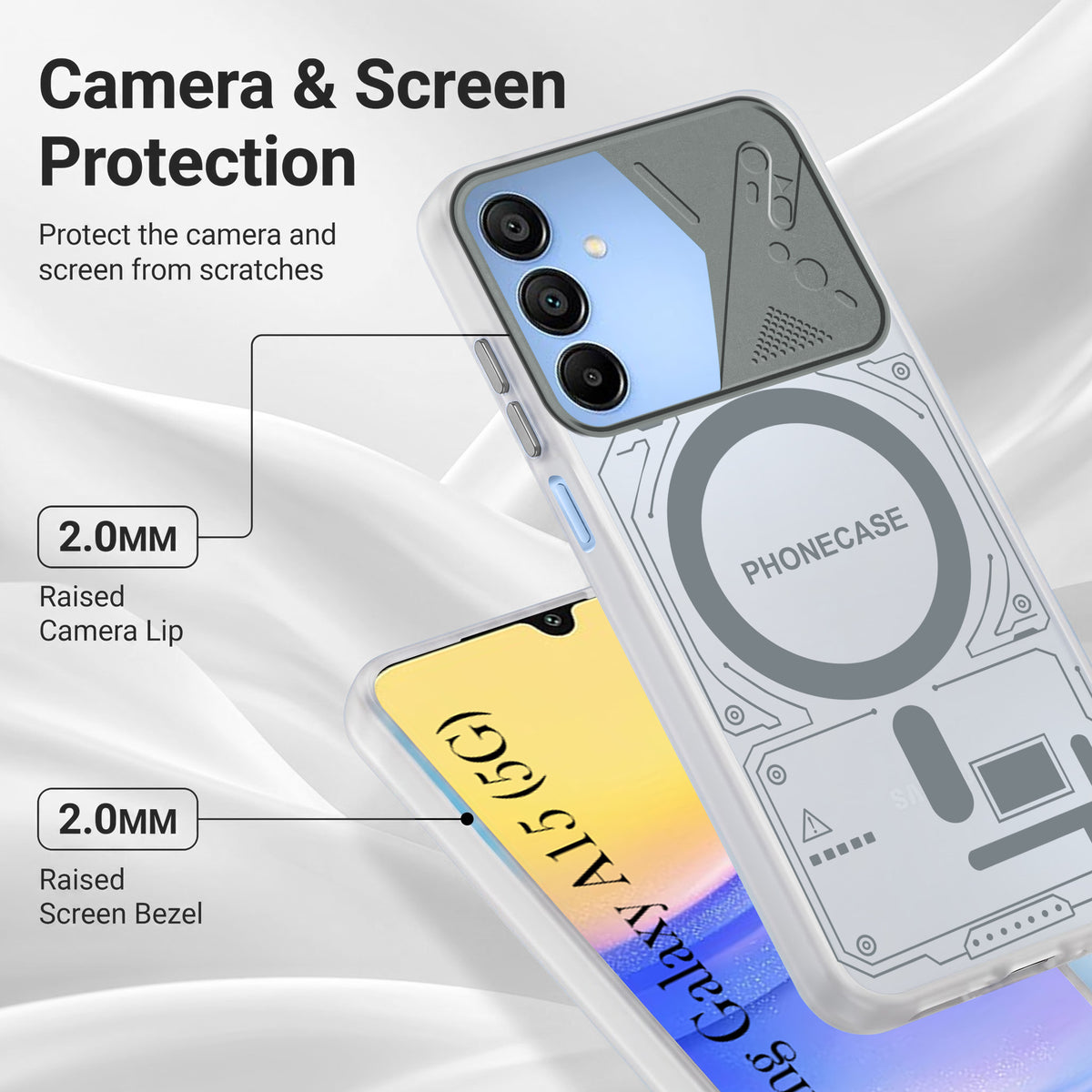 For Samsung Galaxy A15 5G Metallic Back Cover Case (Metallic Camera Protection & Buttons | Translucent Milky Shade | Hard Polycarbonate)