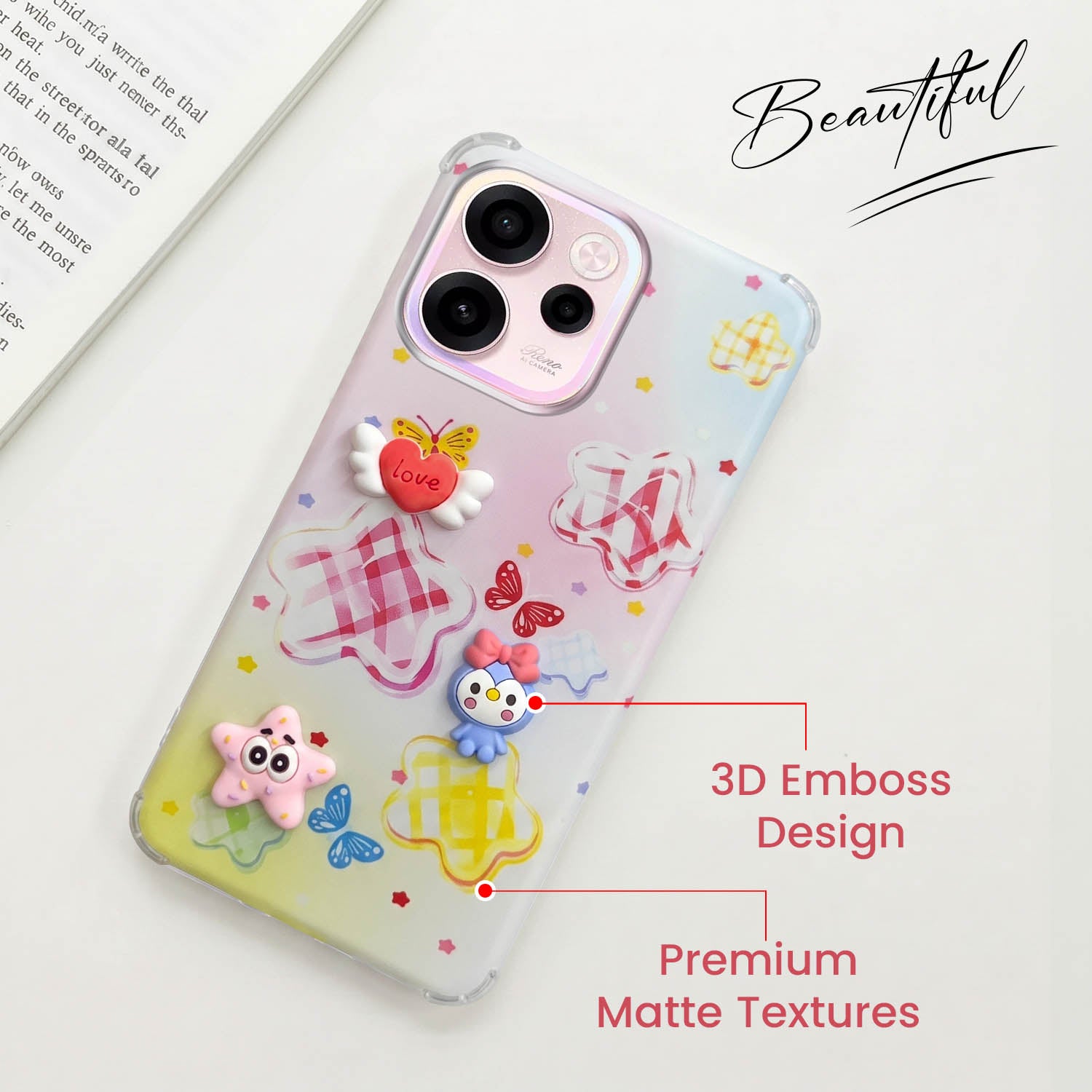 For Oppo Reno 15c Back Cover Case (3D Cute Cartoons | Hard Back Side Soft | Matte Premium Finish | HD Printing)