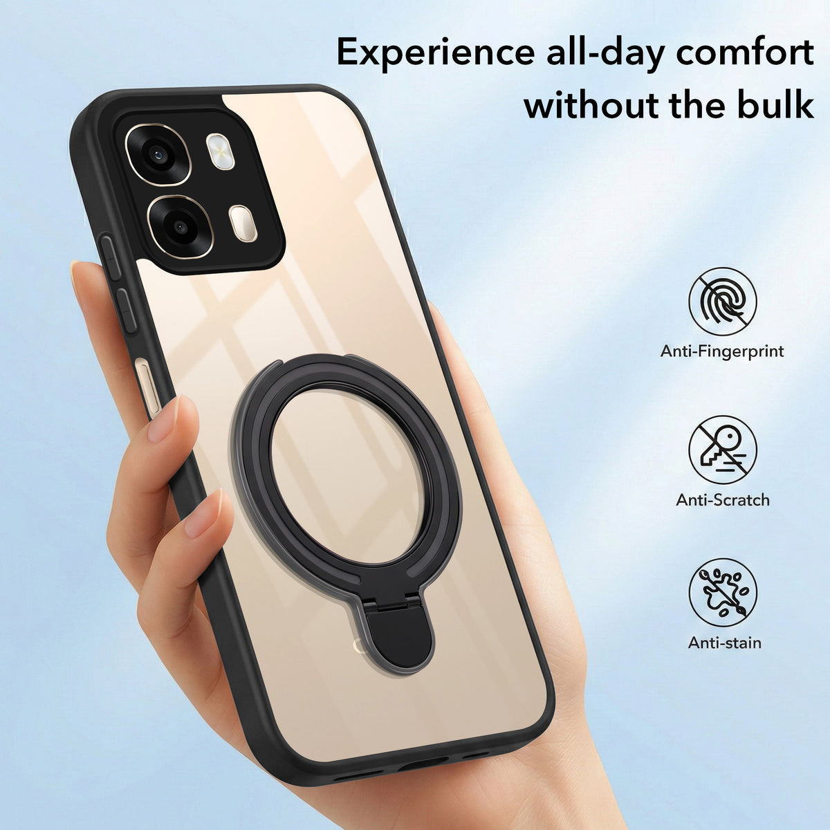 For Oppo A6 Pro Back Cover Case (Kick Stand Ring Holder | Life time Anti Yellow | Camera Protection)
