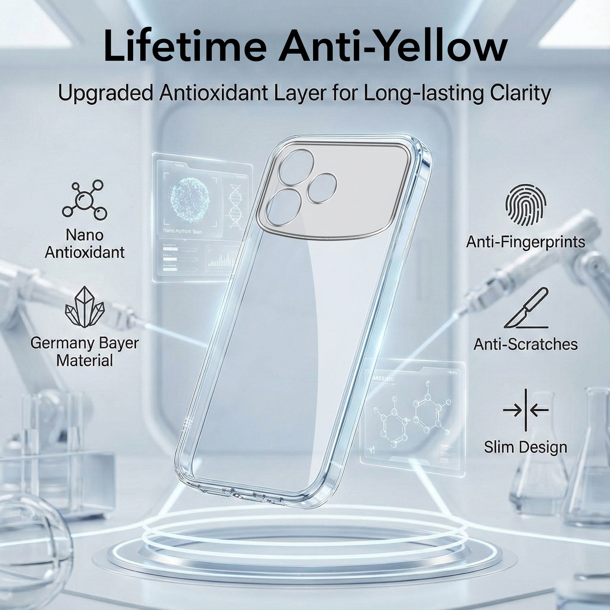 For Oppo F33 Pro Combo with Back Cover and 9H Tempered Glass (Lifetime Anti-Yellow | Sleek Hard Crystal | Oleophobic Coating Screen Glass)