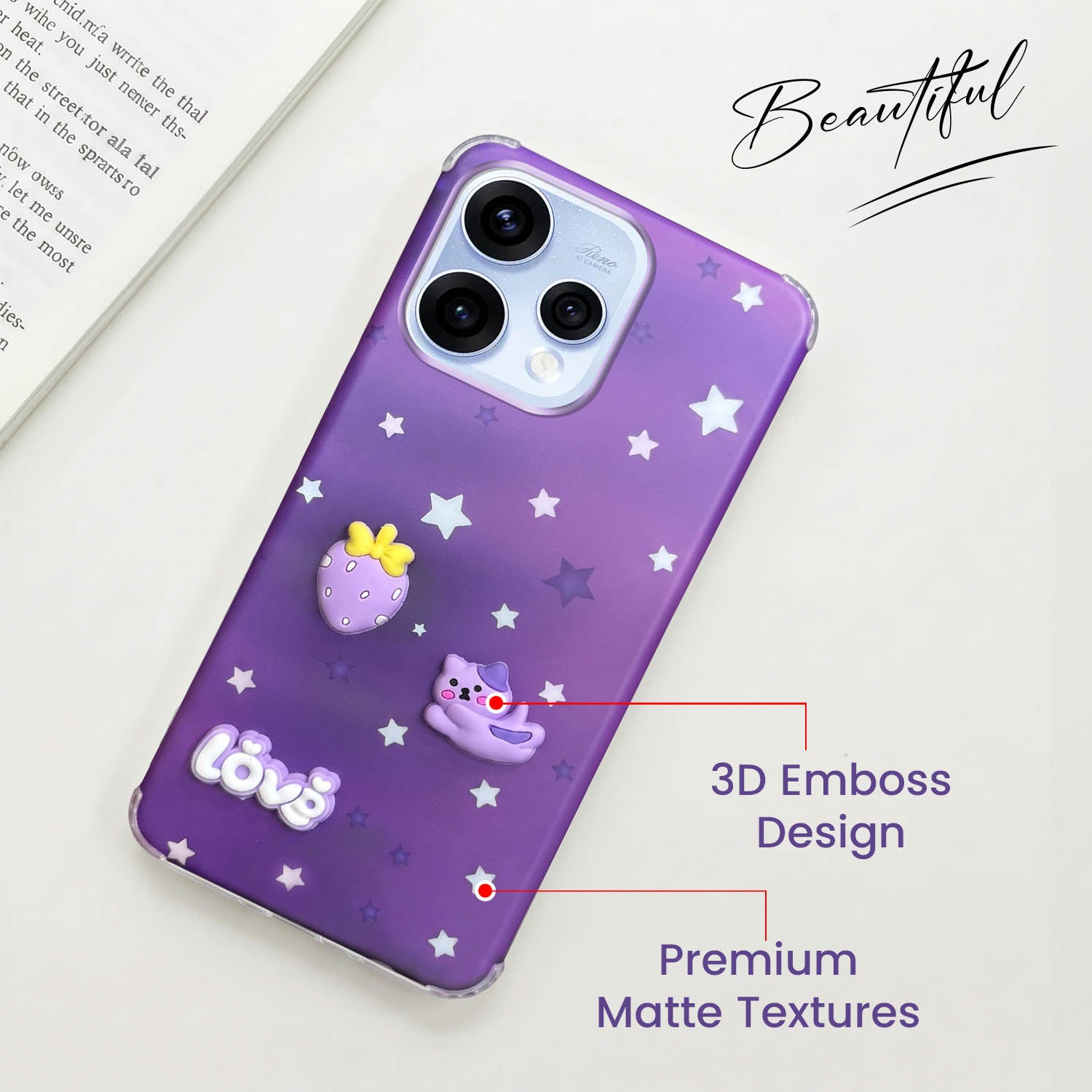 For Oppo Reno15 5G | Oppo Reno 15 5G Back Cover Case (3D Cute Cartoons | Hard Back Side Soft | Matte Premium Finish | HD Printing)
