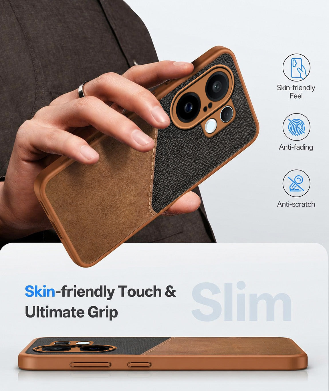 For Vivo X200 FE Back Cover Case (Dual PU Leather Stitch | Professional Minimalist | Soft and Flexible)