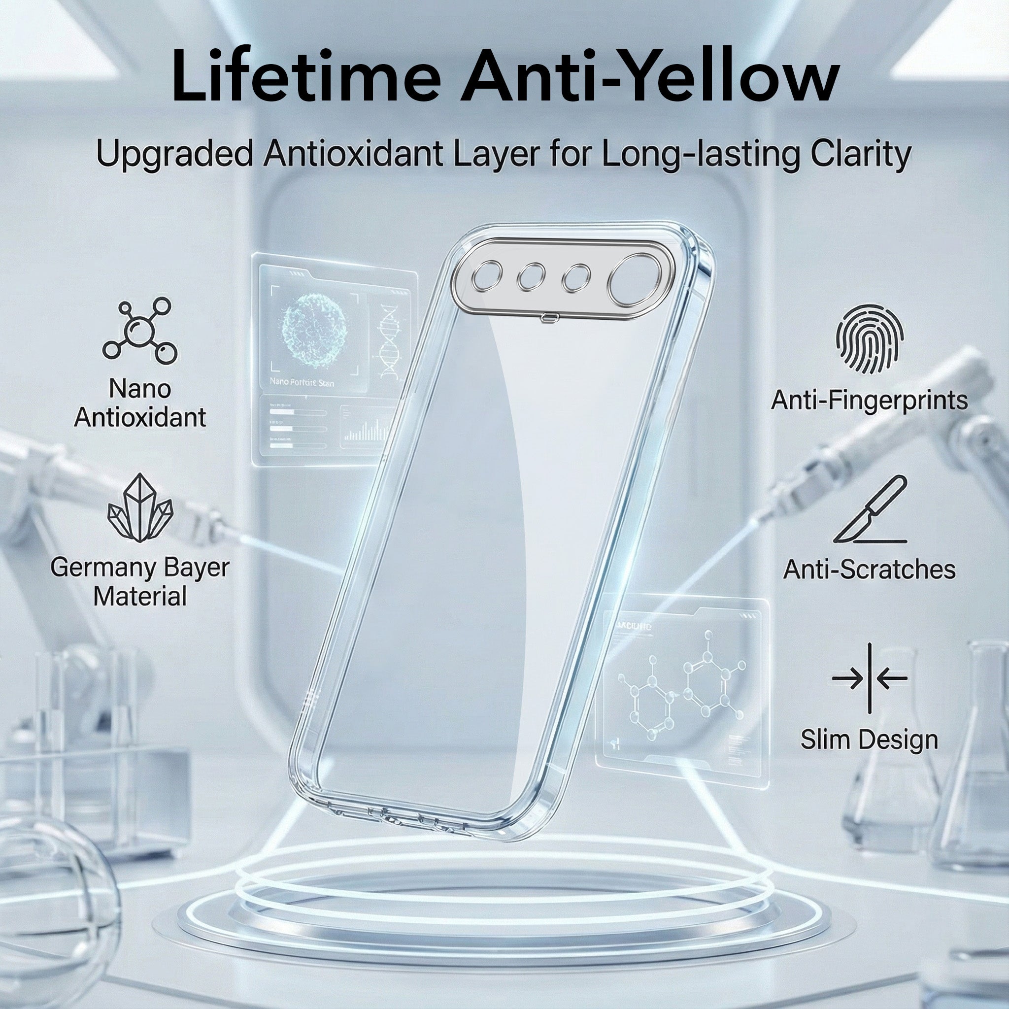 For Realme 16 Combo with Back Cover and 9H Tempered Glass (Lifetime Anti-Yellow | Sleek Hard Crystal | Oleophobic Coating Screen Glass)