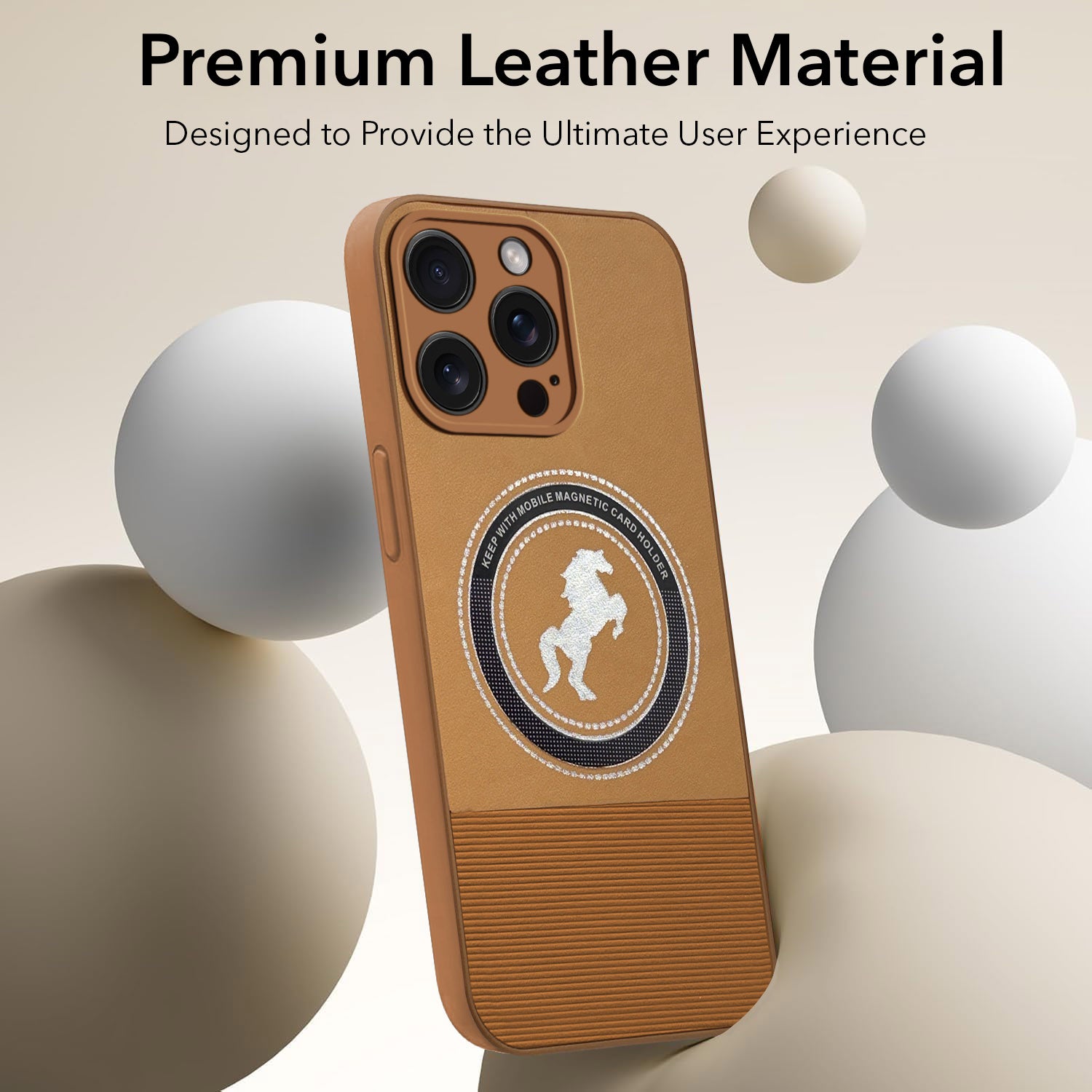For Apple iPhone 15 Pro Max Back Cover Case PU Leather Finish (Professional Minimalist Texture | MagSafe Compatile | Camera Protection | Sleek Sober Formal)