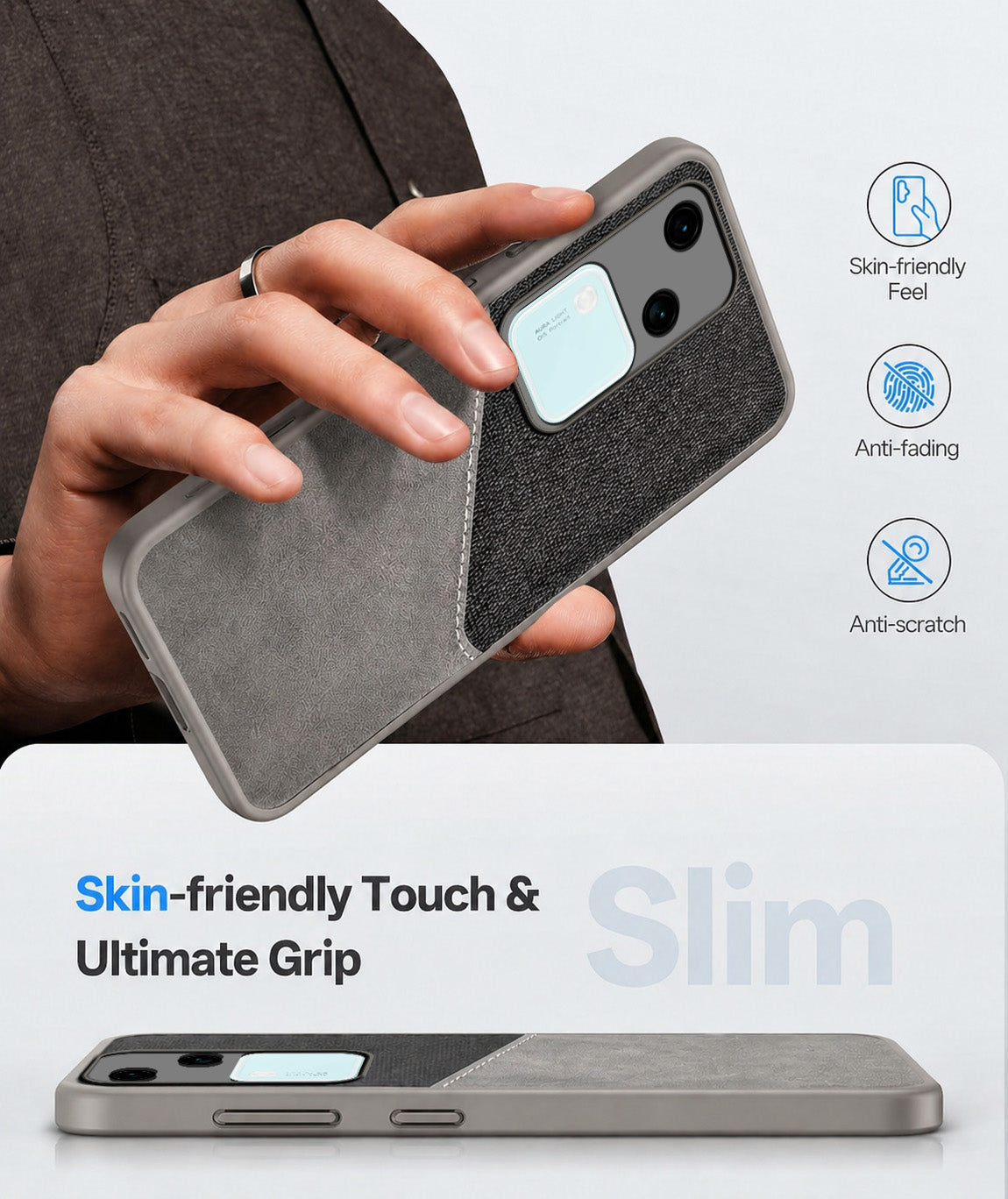 For Vivo V30 Back Cover Case (Dual PU Leather Stitch | Professional Minimalist | Soft and Flexible)