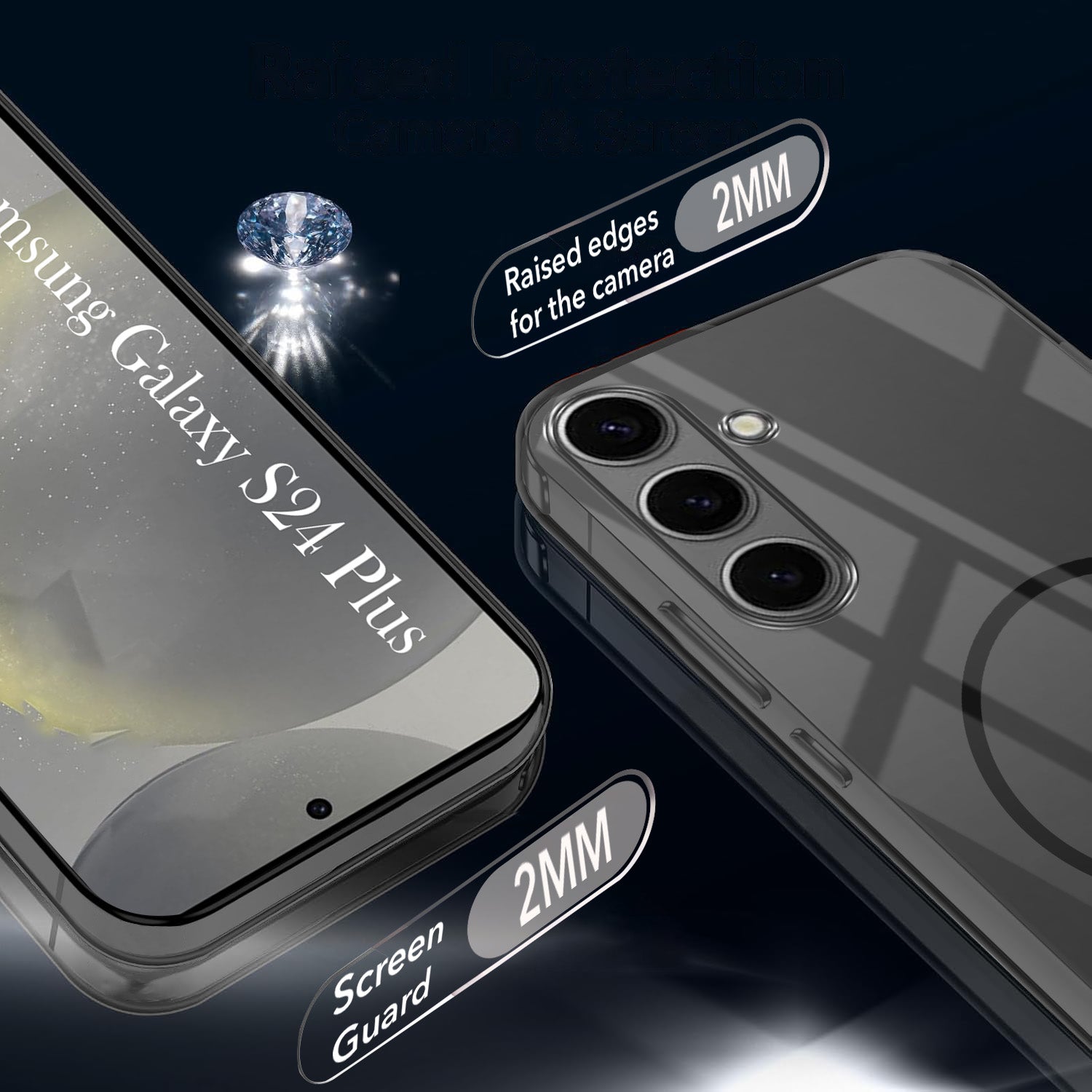 For Samsung Galaxy S24 Plus Back Cover Case Crystal Anti Yellow (MagSafe Wireless Charging Support |Camera Protection Bump)