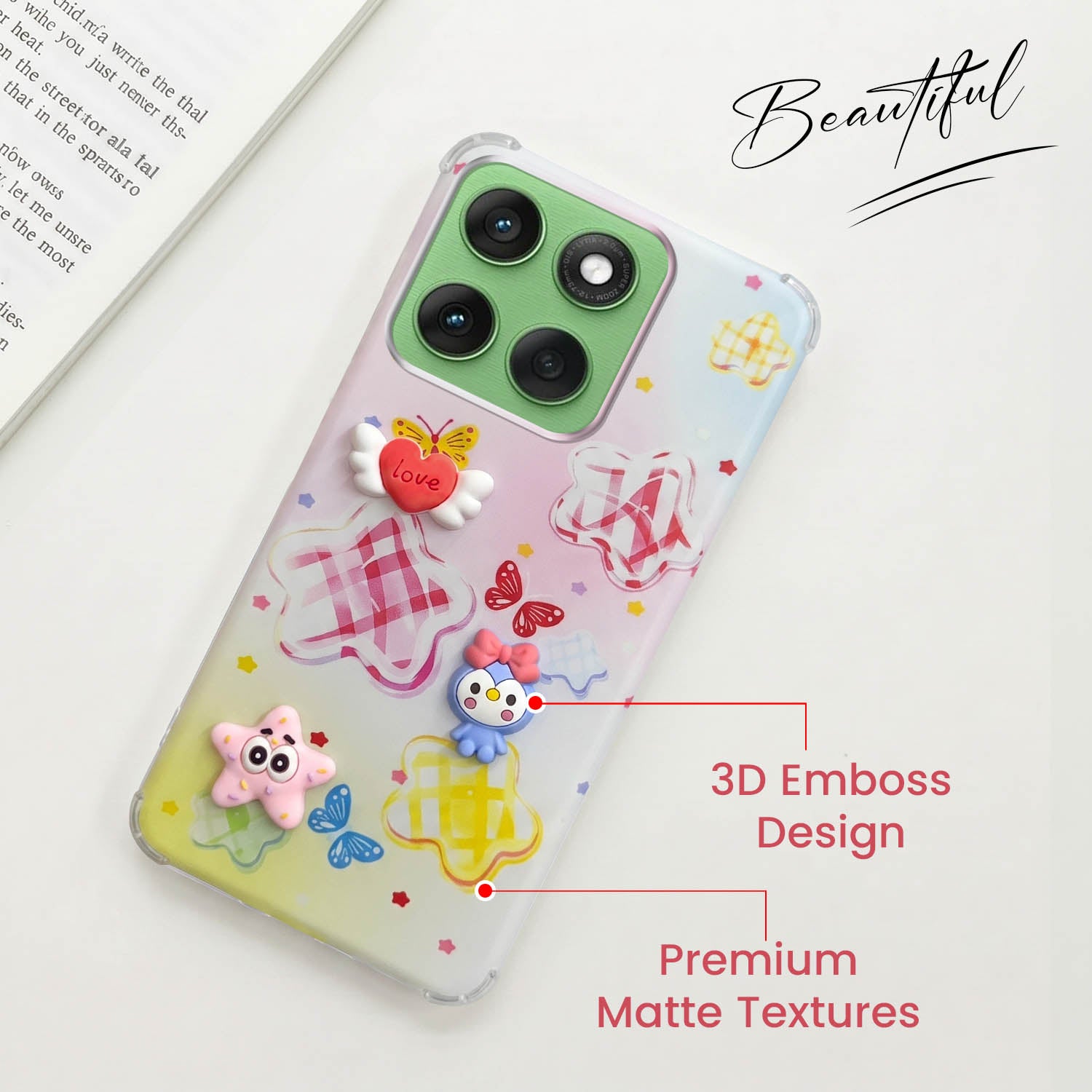 For Motorola Moto Edge 60 Back Cover Case (3D Cute Cartoons | Hard Back Side Soft | Matte Premium Finish | HD Printing)