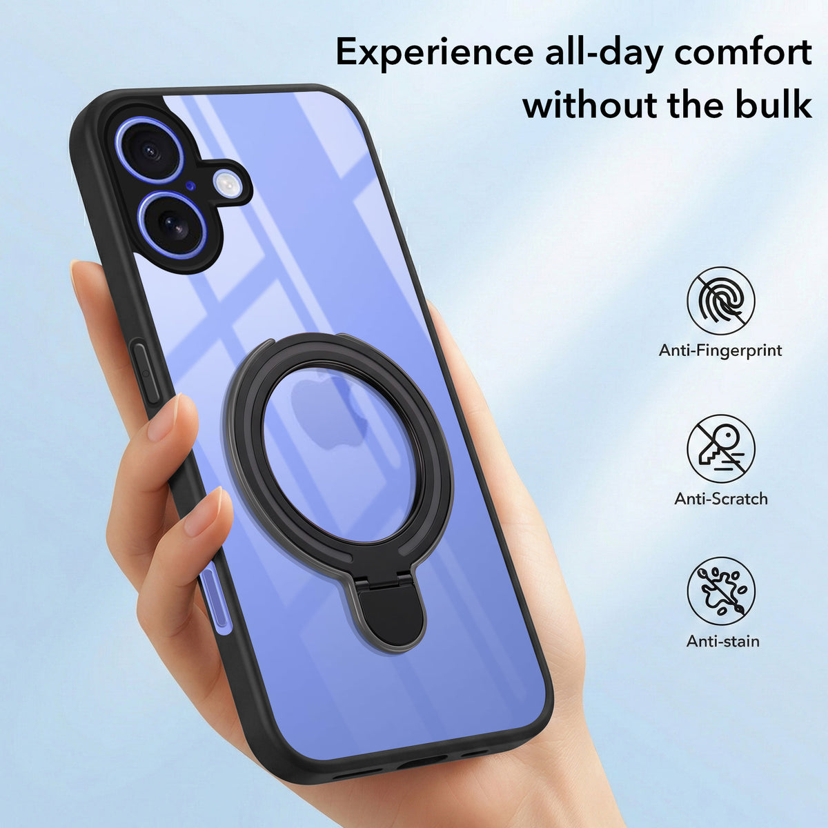 For Apple iPhone 16 Plus Back Cover Case (Kick Stand Ring Holder | Life time Anti Yellow | Camera Protection)