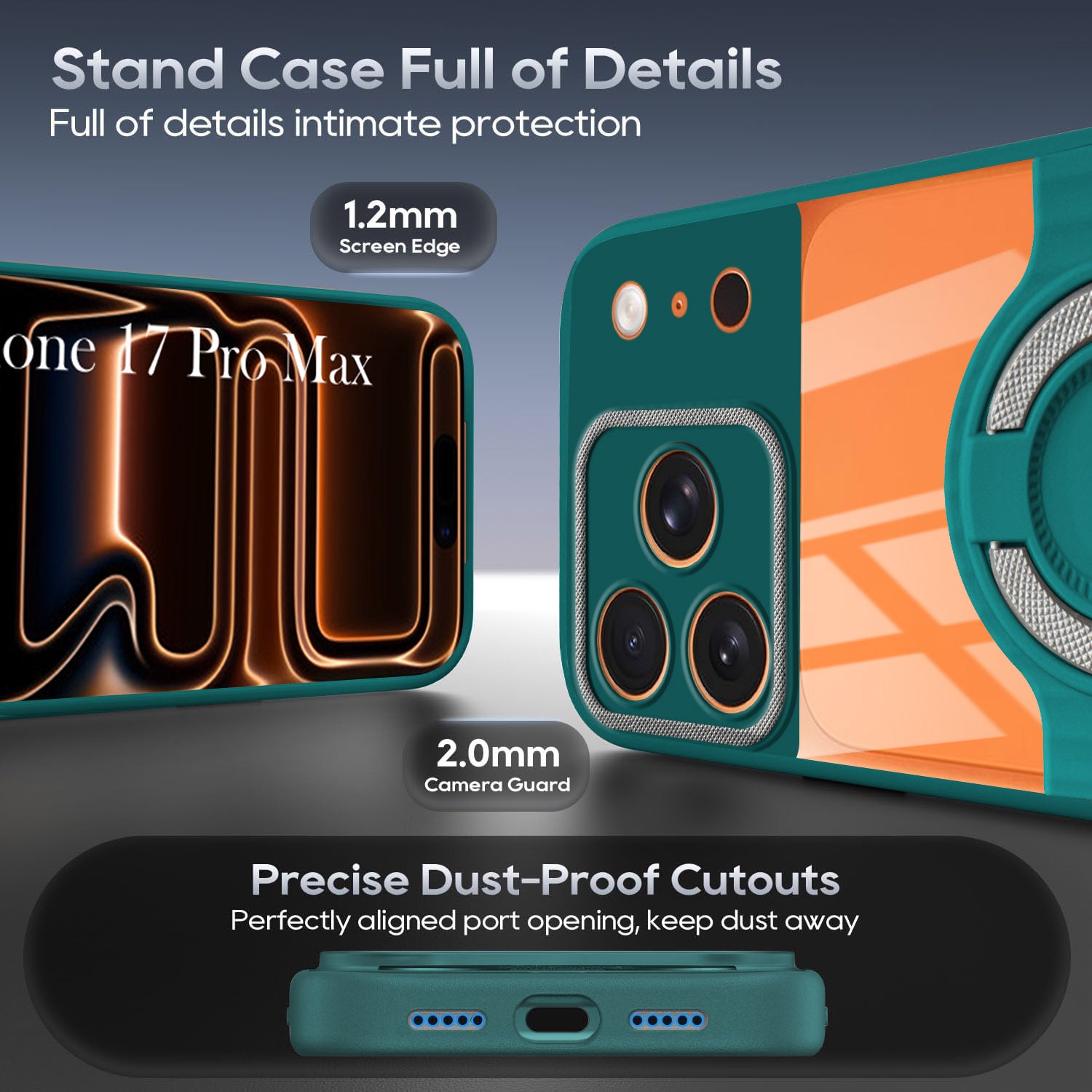 For Apple iPhone 17 Pro Max Back Cover Case with stand (Built-in Ring Holder Kickstand | Lifetime Anti Yellow | Camera Protection)
