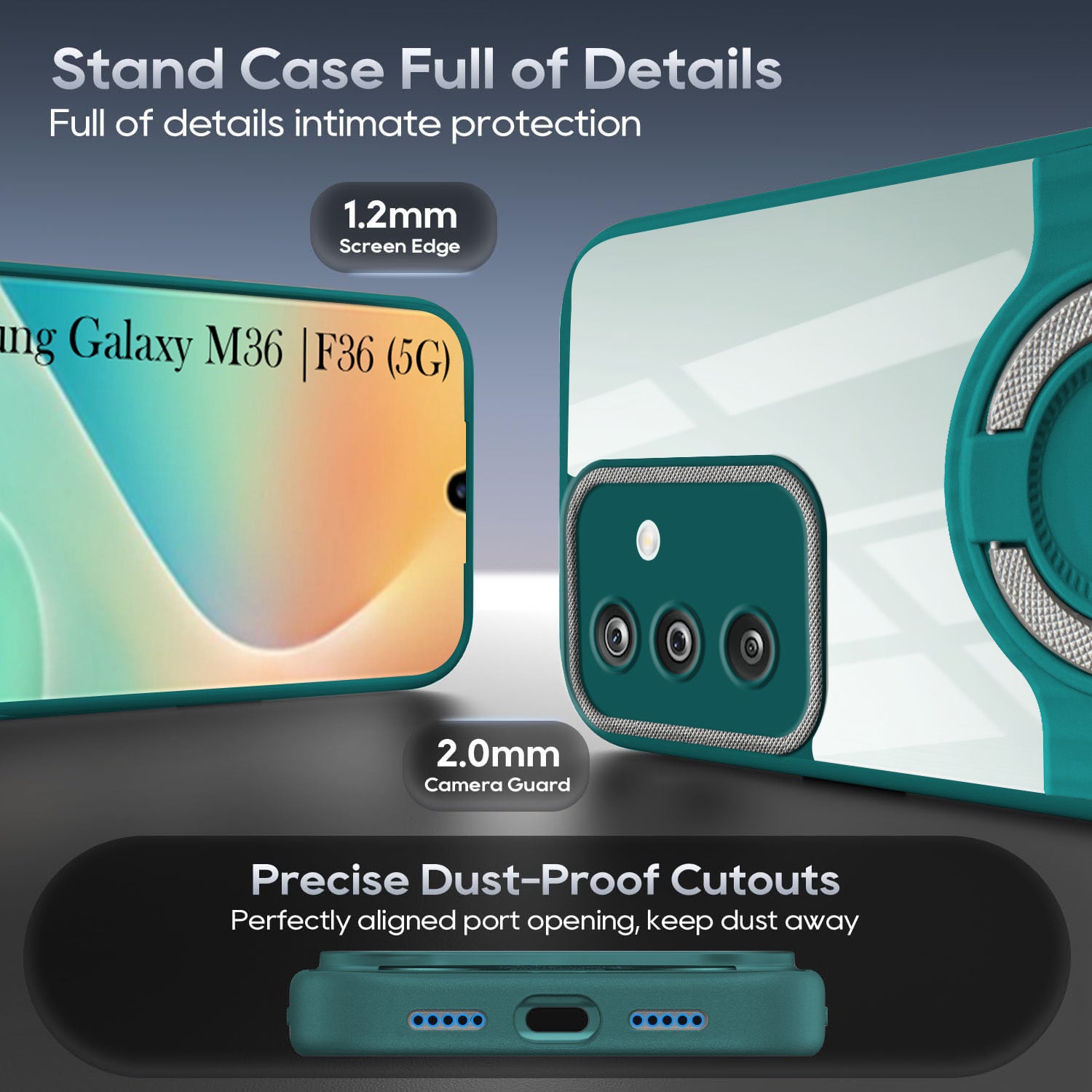 For Samsung Galaxy M36 | Samsung Galaxy F36 Back Cover Case with stand (Built-in Ring Holder Kickstand | Lifetime Anti Yellow | Camera Protection)