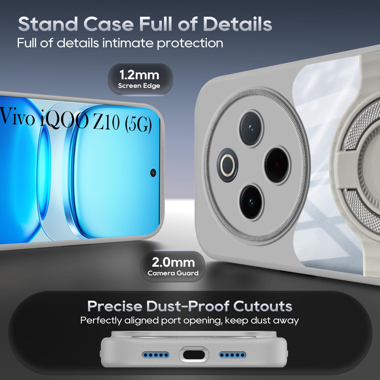For Vivo iQOO Z10 Back Cover Case with stand (Built-in Ring Holder Kickstand | Lifetime Anti Yellow | Camera Protection)