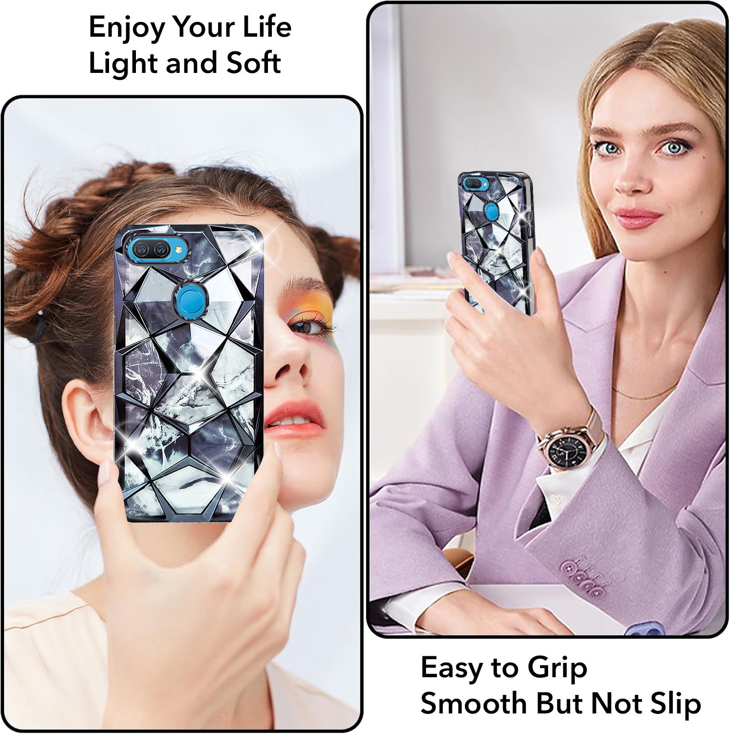 For Oppo A12 Back Cover Case (Dual Design Glitter Sparkle and Detachable Diamond Print Case | Soft and Flexible)