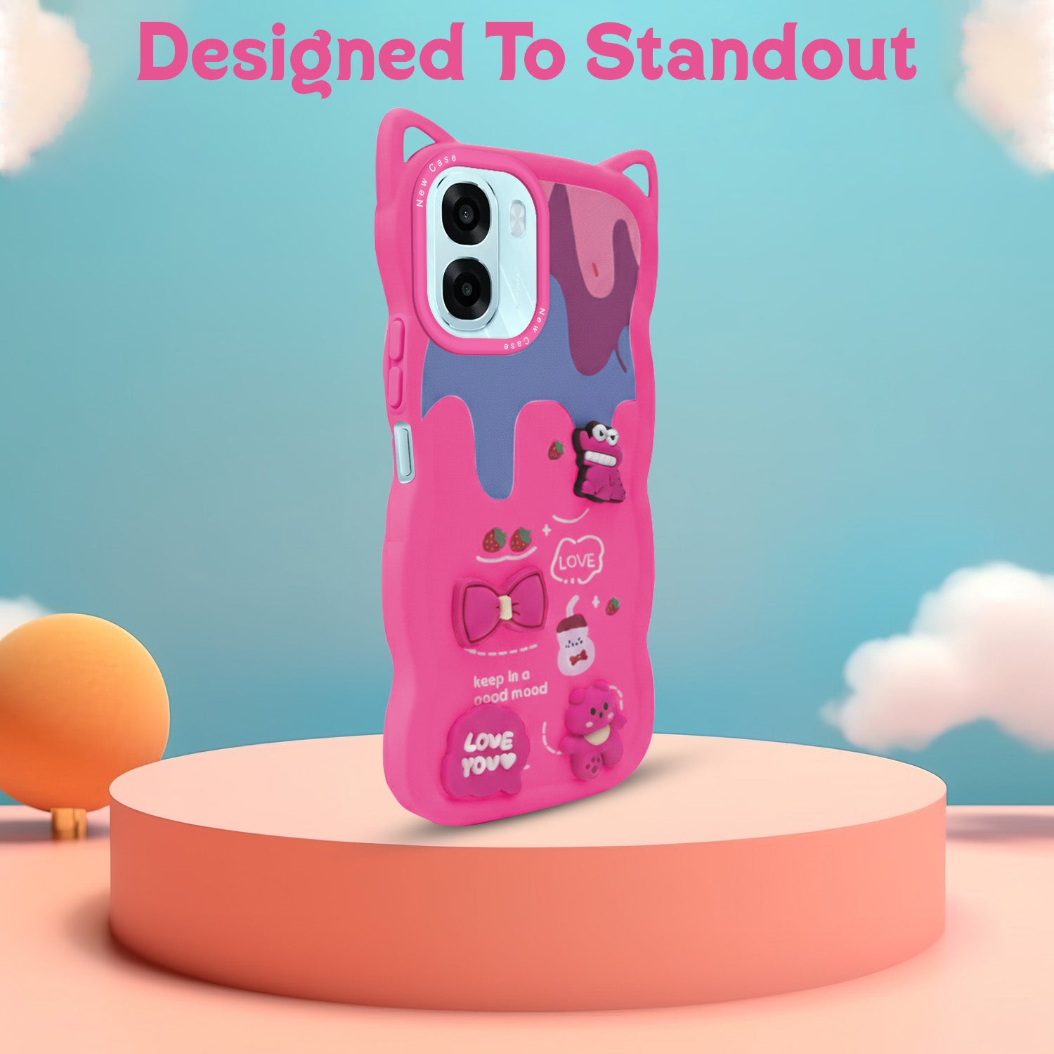 For Oppo A6X | Oppo A6S Back Case Cover Strap (3D Embossed Figures | Strap Holder | 360* Soft Cushion with Camera Bump)