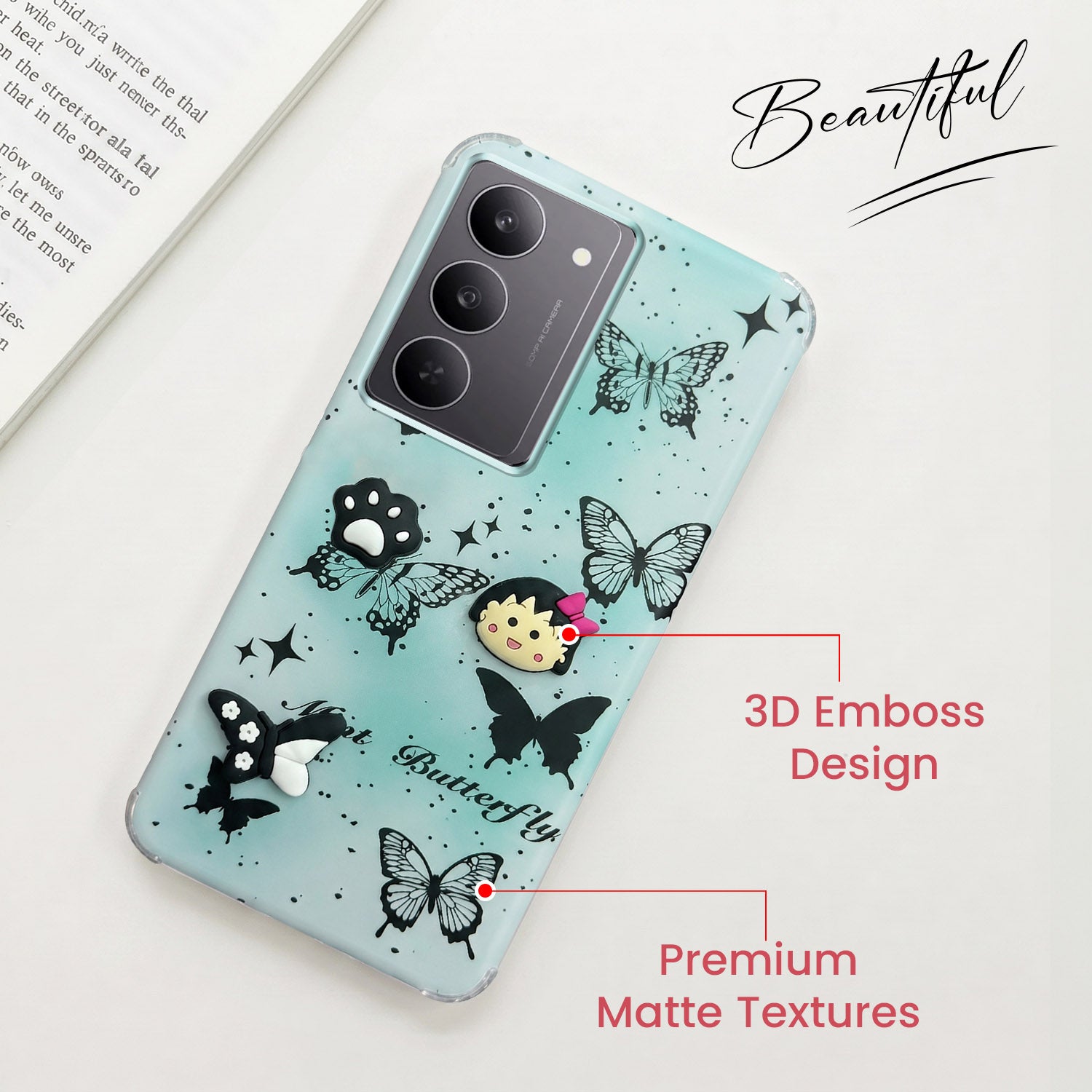 For Realme 14X Back Cover Case (3D Cute Cartoons | Hard Back Side Soft | Matte Premium Finish | HD Printing)