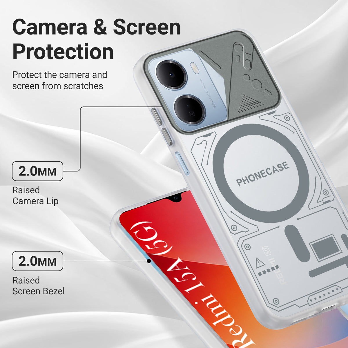 For Redmi 15A 5G Metallic Back Cover Case (Metallic Camera Protection & Buttons | Translucent Milky Shade | Hard Polycarbonate)