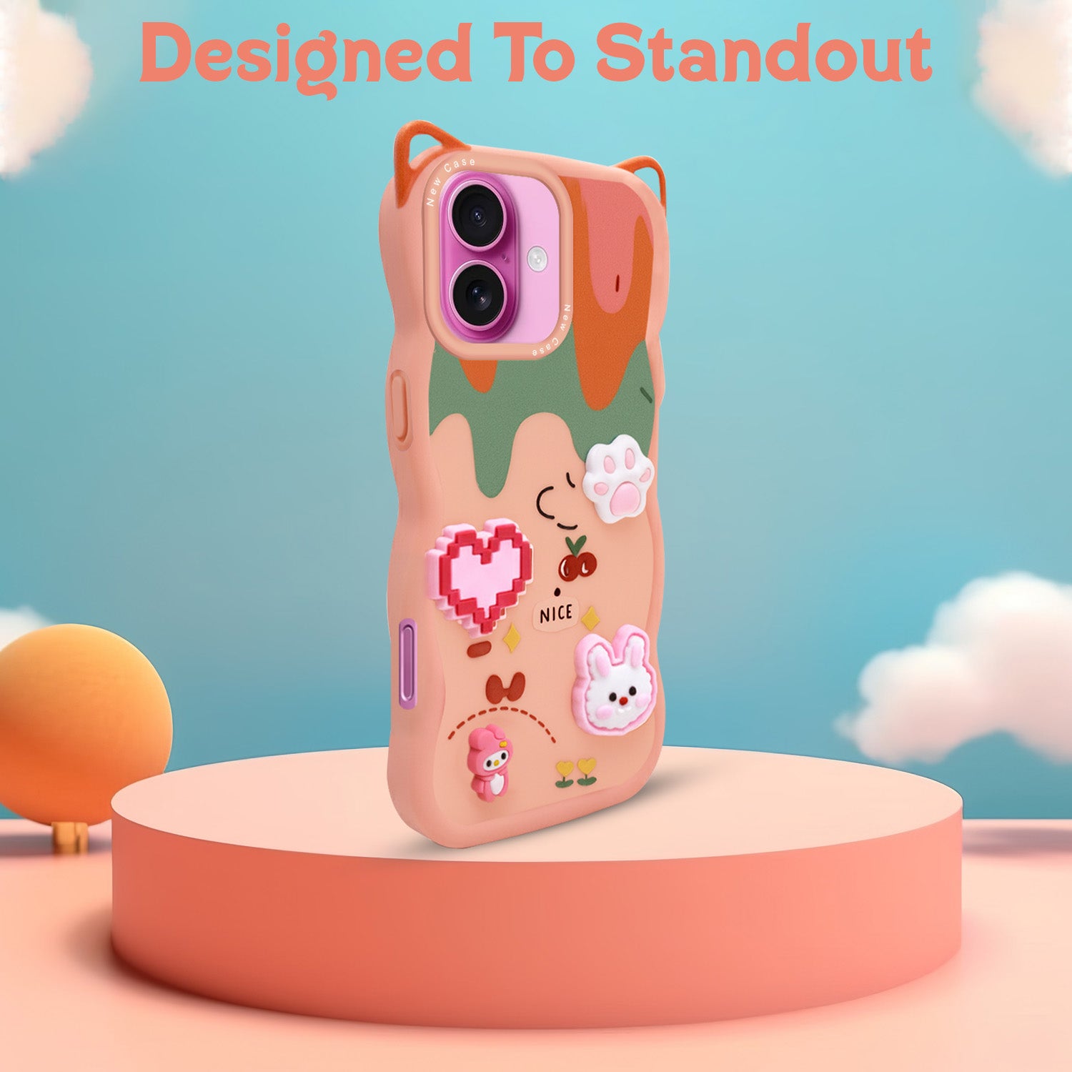 For Apple iPhone 16 Plus Back Case Cover Strap (3D Embossed Figures | Strap Holder | 360* Soft Cushion with Camera Bump)