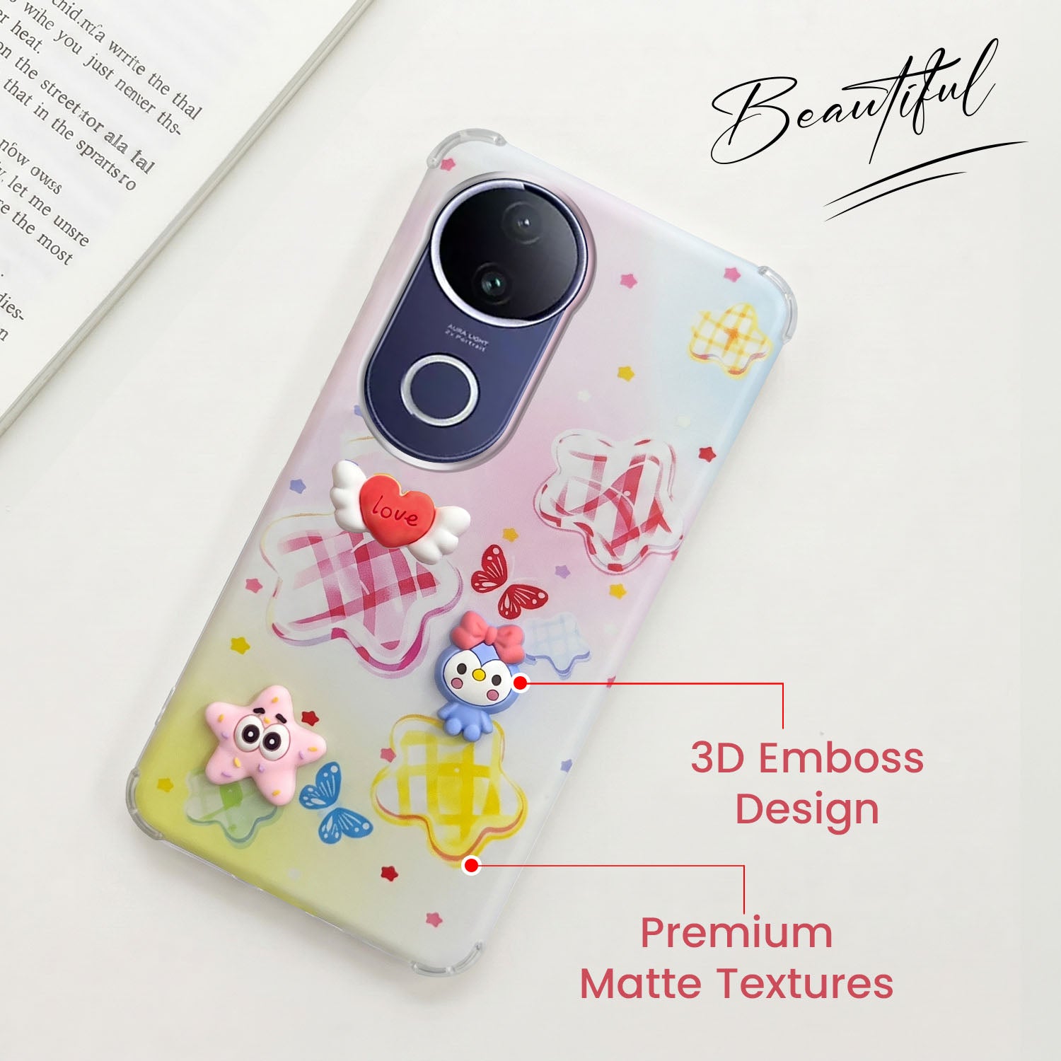 For Vivo T4R Back Cover Case (3D Cute Cartoons | Hard Back Side Soft | Matte Premium Finish | HD Printing)