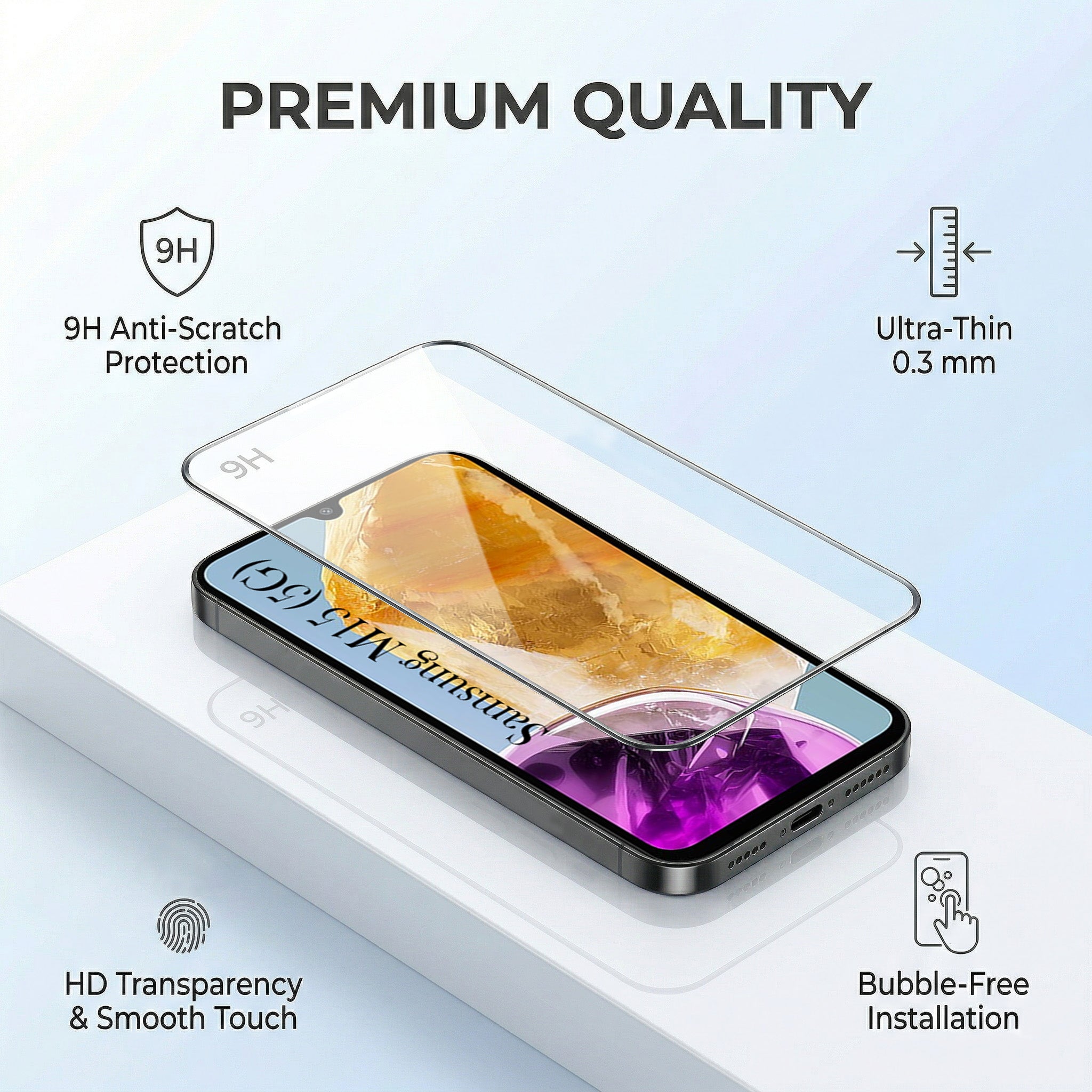 For Samsung Galaxy M15 5G Combo with Back Cover and 9H Tempered Glass (Lifetime Anti-Yellow | Crystal Clear Shockproof | Oleophobic Coating Screen Glass)