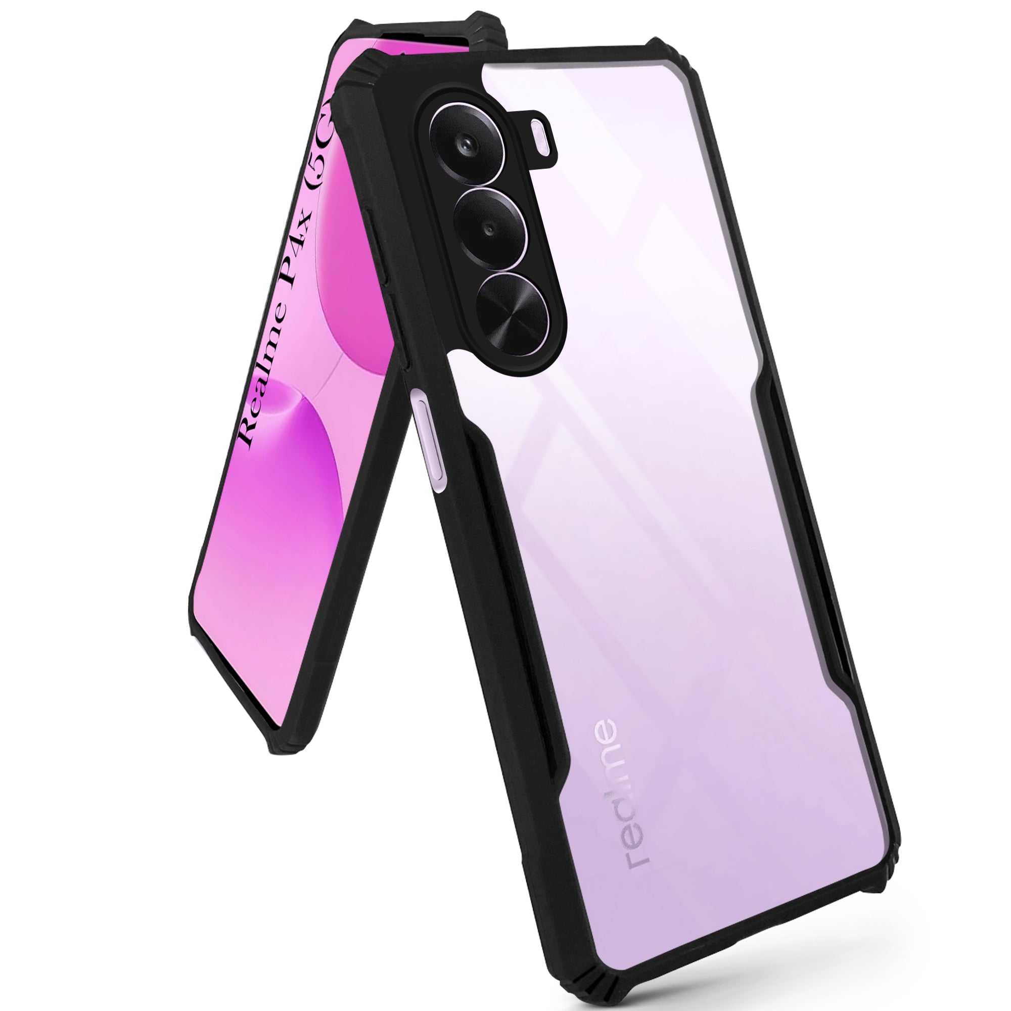 For Realme P4x Back Cover Case Hybrid (Shockproof with Polycarbonate Clear Panel | Professional Black)
