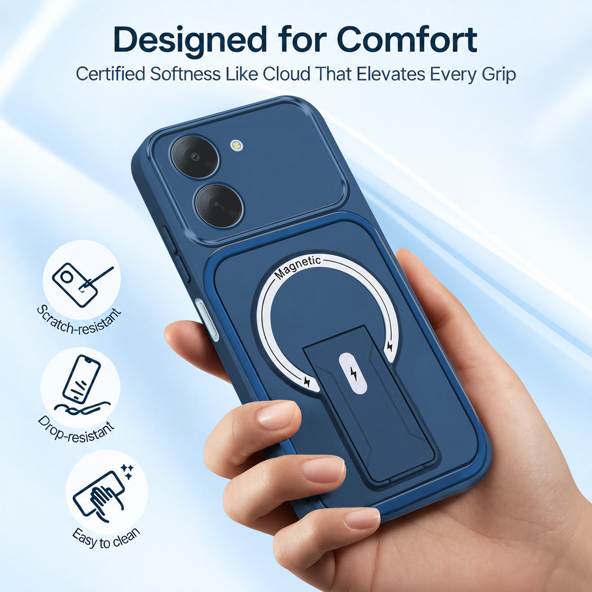 For Redmi A7 4G Back Case Cover Metallic (Hybrid Armor Kickstand | MagSafe Compatible | Camera Protection Shockproof)