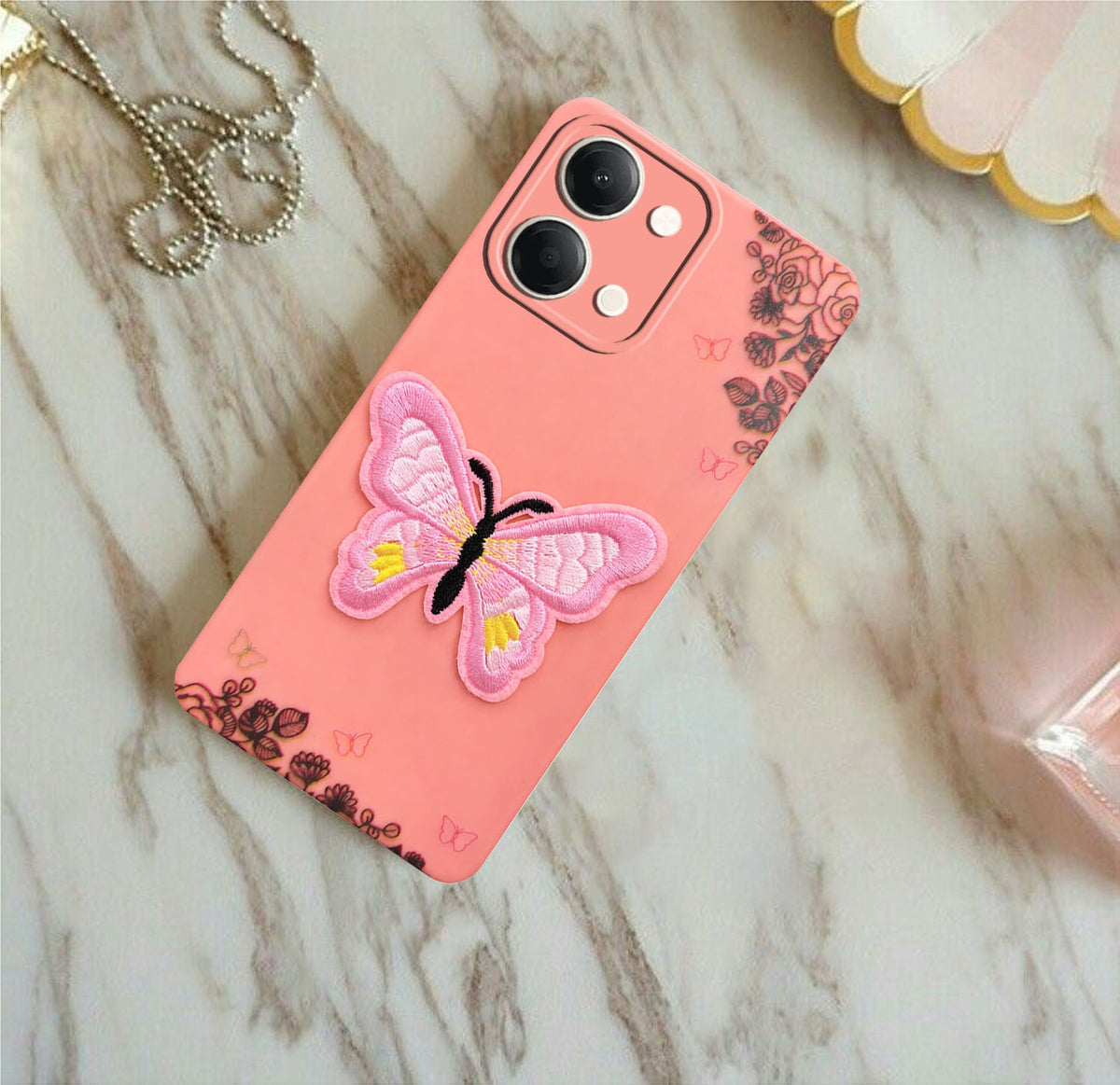 For Vivo Y05 (4G) | Vivo T5 Lite (5G) Back Cover Case (Soft Butterfly Embroidery | Women Teen Girls | Camera Protection| Matte Silicone)