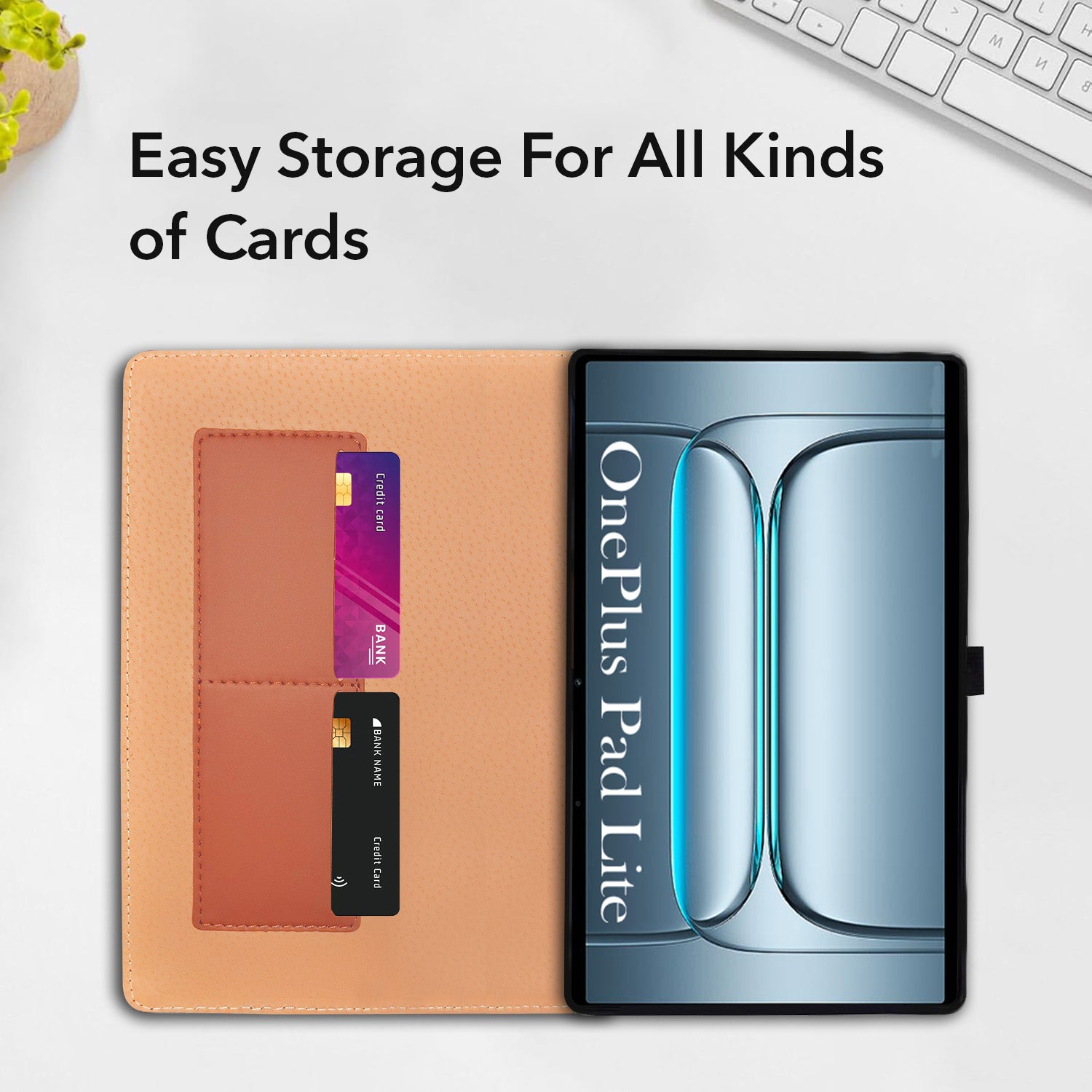 For OnePlus Pad Lite 11 Inch OPD2480 Flip Cover Folio Cover (PU Leather | Multi-Angle Smart Stand | Card Storage Slots | Silicone Back Pouch)