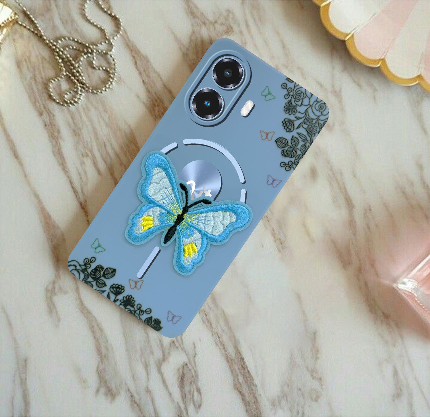 For Ai+ Nova 2 Ultra 5G Back Cover Case (Soft Butterfly Embroidery | Women Teen Girls | Camera Protection| Matte Silicone)