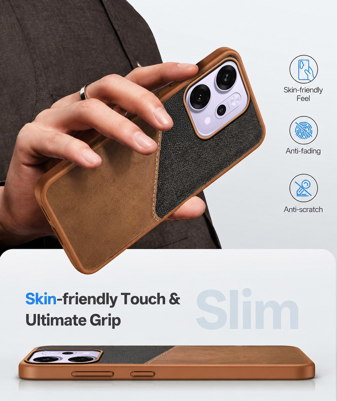 For Oppo Reno14 Pro 5G | Oppo Reno 14 Pro 5G Back Cover Case (Dual PU Leather Stitch | Professional Minimalist | Soft and Flexible)