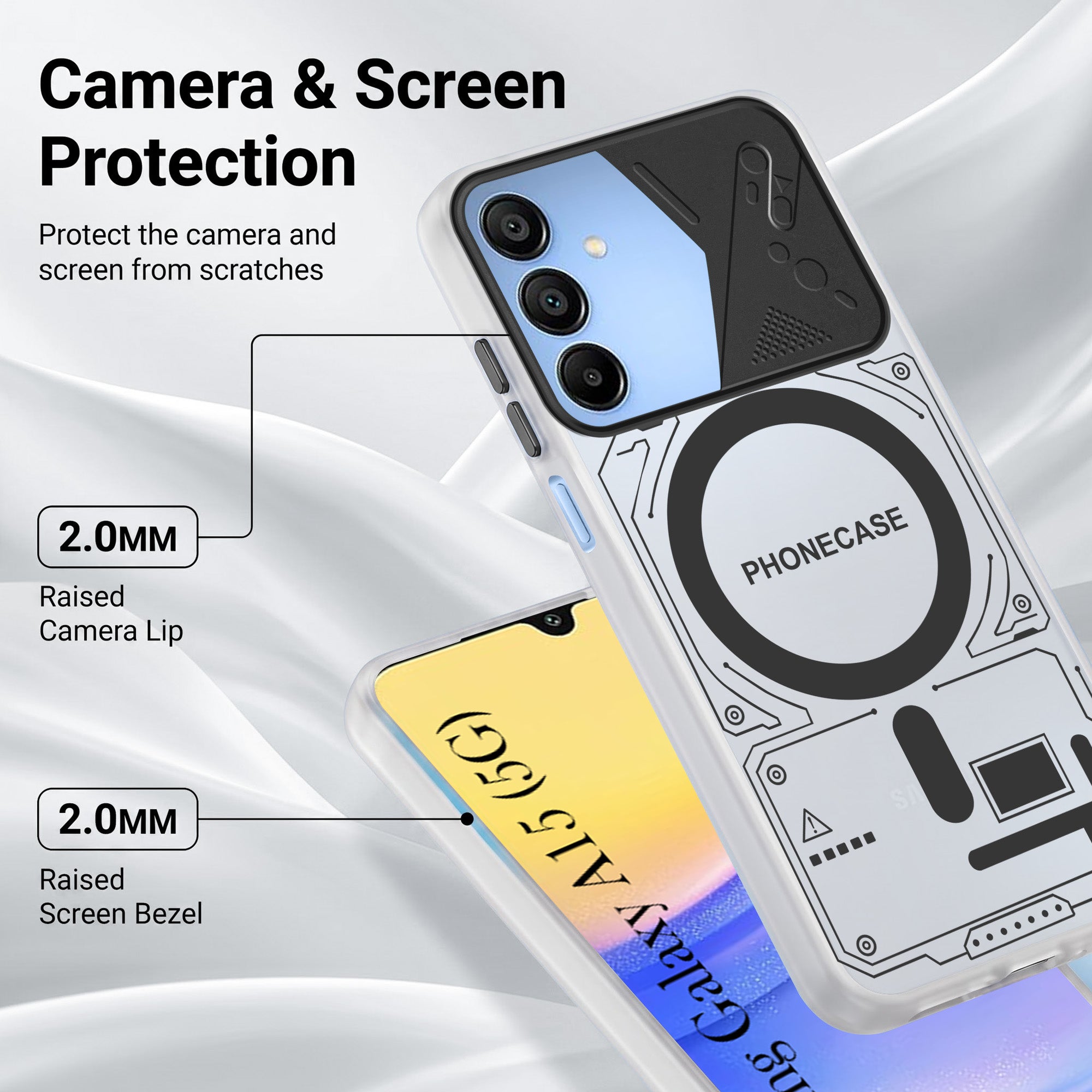 For Samsung Galaxy A15 5G Metallic Back Cover Case (Metallic Camera Protection & Buttons | Translucent Milky Shade | Hard Polycarbonate)
