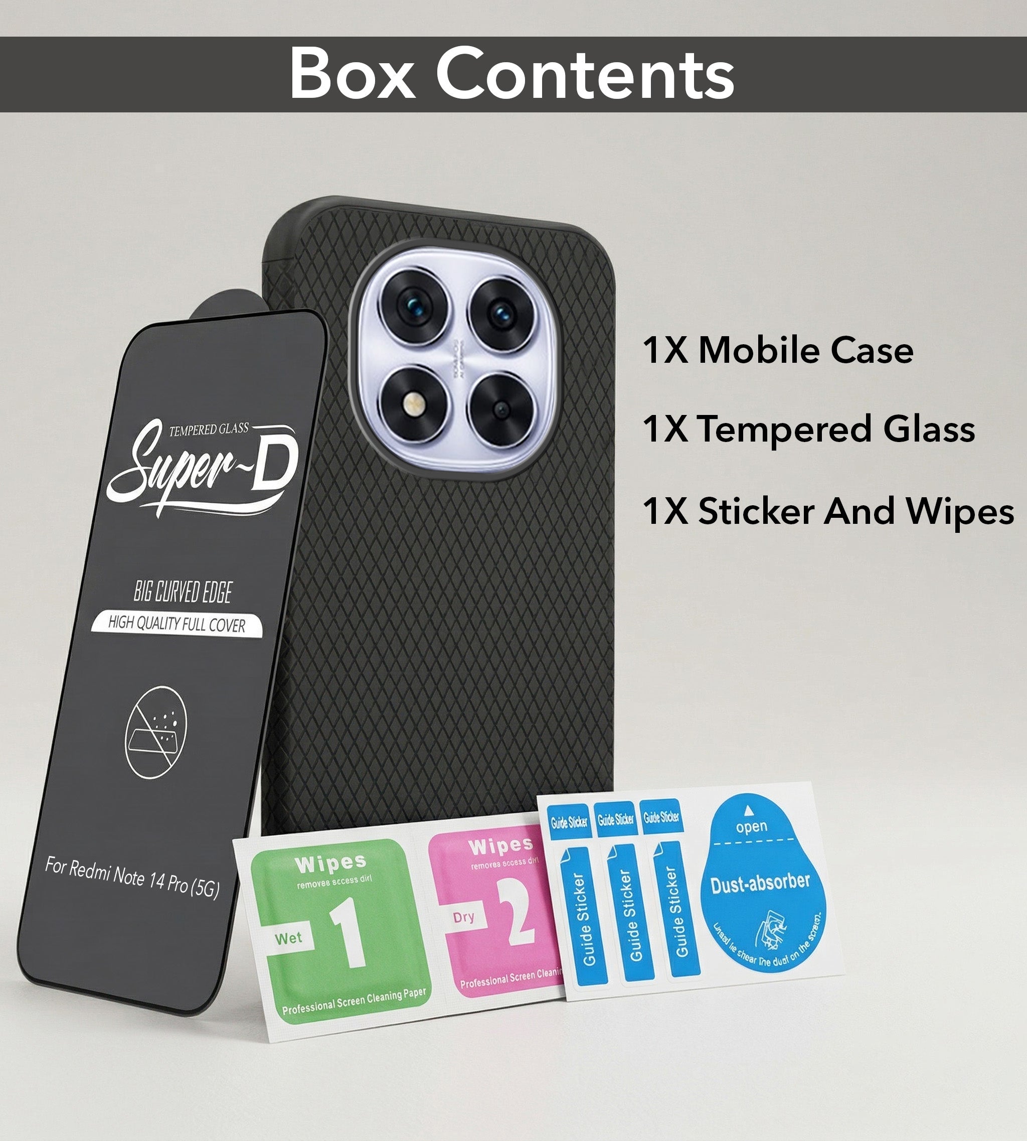 For Redmi Note 14 Pro Combo with Back Cover and 9H Tempered Glass (Liquid Silicone | Camera Protection | Oleophobic Coating Screen Glass)