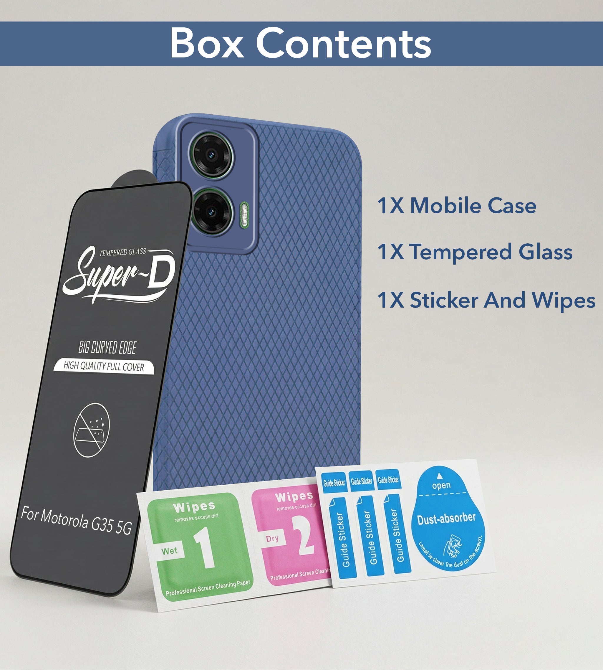 For Motorola Moto G35 5G Combo with Back Cover and 9H Tempered Glass (Liquid Silicone | Camera Protection | Oleophobic Coating Screen Glass)