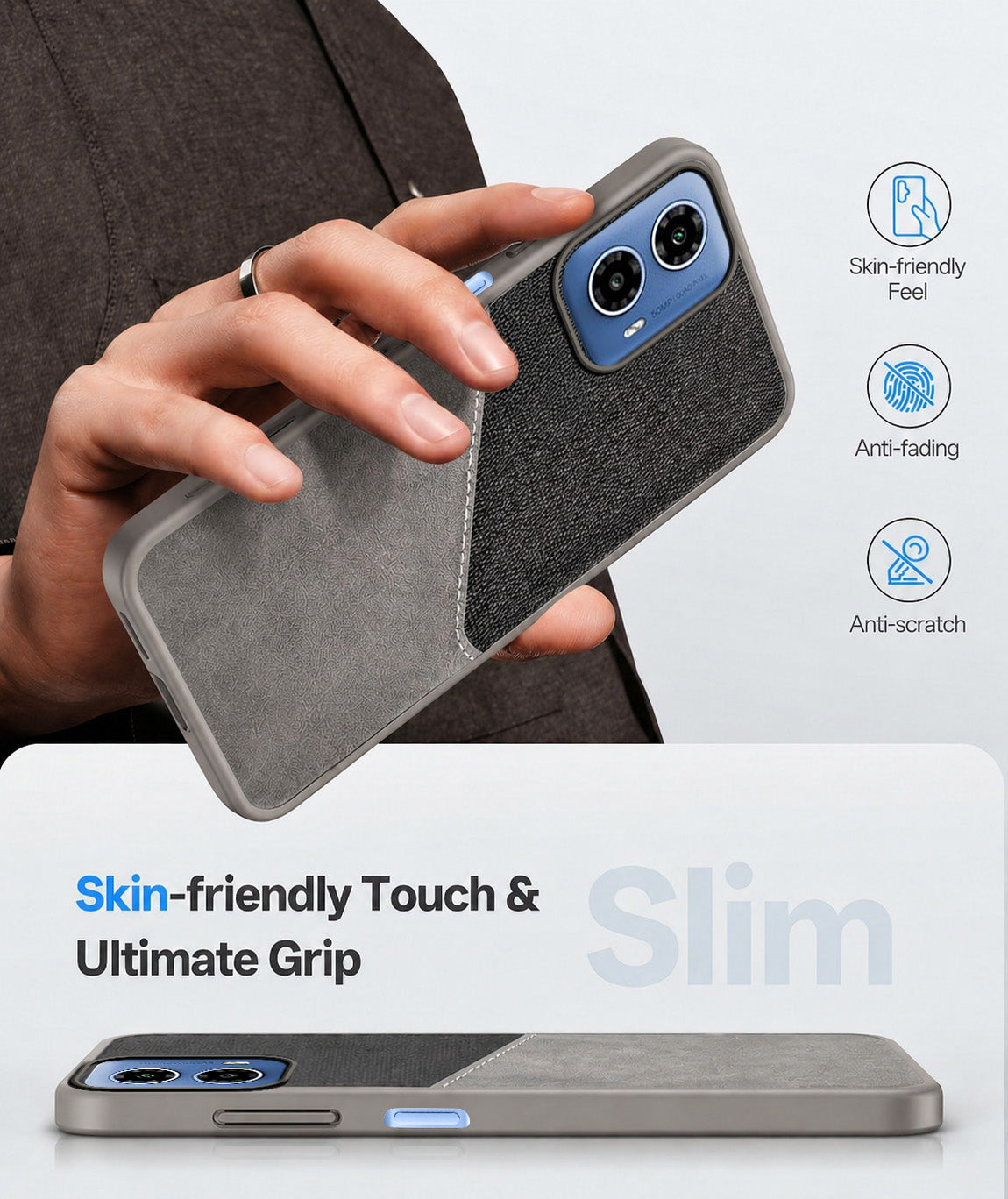 For Motorola Moto G34 5G Back Cover Case (Dual PU Leather Stitch | Professional Minimalist | Soft and Flexible)
