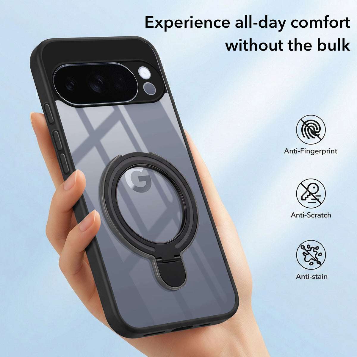 For Google Pixel 10 Pro Back Cover Case (Kick Stand Ring Holder | Life time Anti Yellow | Camera Protection)