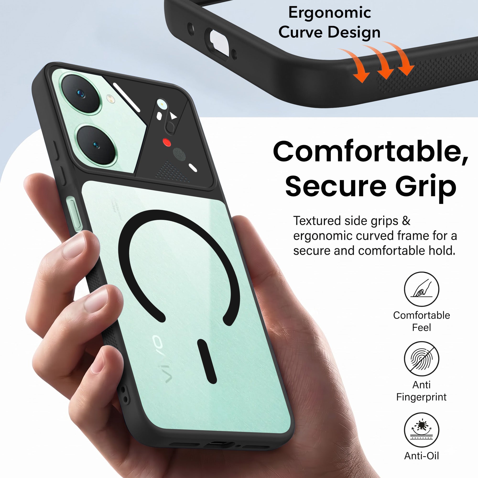 For Y18 | Vivo Y18e | Vivo Y03 | Vivo Y18i | Vivo Y18T Back Cover Case Lifetime Anti-Yellow Clear (Camera Protection | Side Grip | Wireless MagSafe Compatible)