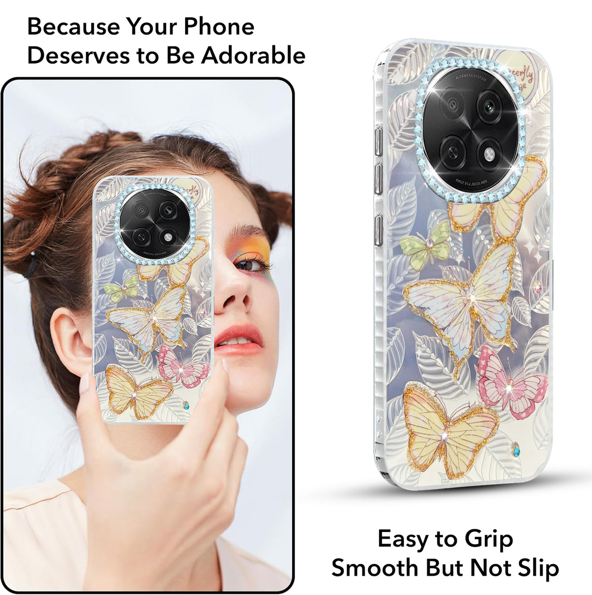For Oppo F29 Pro Back Cover Case  (Luxury Floral Glitter Cute Butterfly | Diamond Studded Camera Bump | Girls & Women Design)