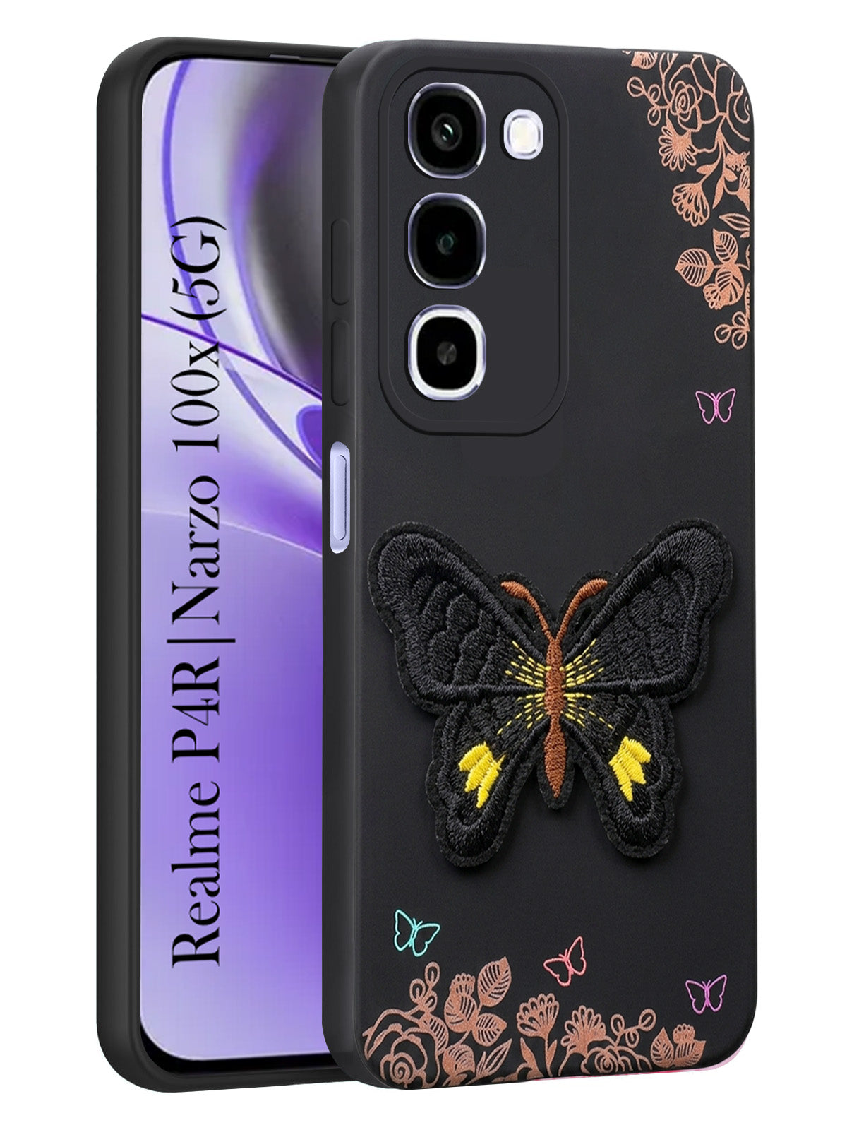 For Realme P4R 5G Back Cover Case (Soft Butterfly Embroidery | Women Teen Girls | Camera Protection| Matte Silicone)