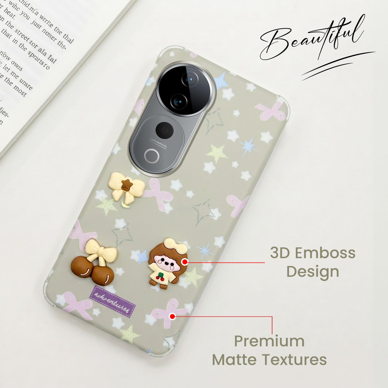 For Vivo T3 Ultra Back Cover Case (3D Cute Cartoons | Hard Back Side Soft | Matte Premium Finish | HD Printing)