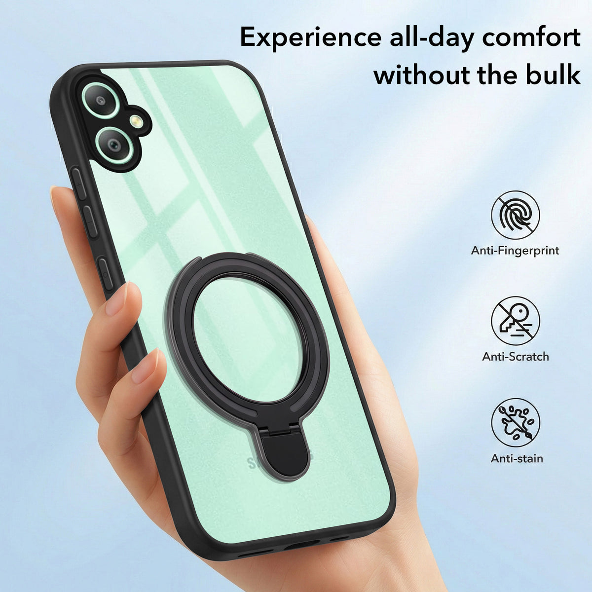 For Samsung Galaxy F05 | M05 Back Cover Case (Kick Stand Ring Holder | Life time Anti Yellow | Camera Protection)