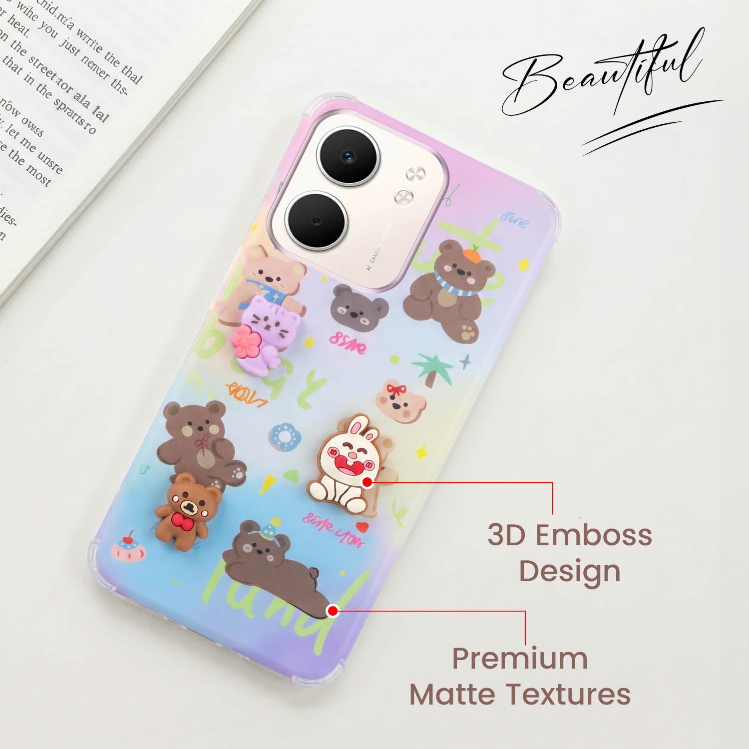 For Oppo A5X Back Cover Case (3D Cute Cartoons | Hard Back Side Soft | Matte Premium Finish | HD Printing)