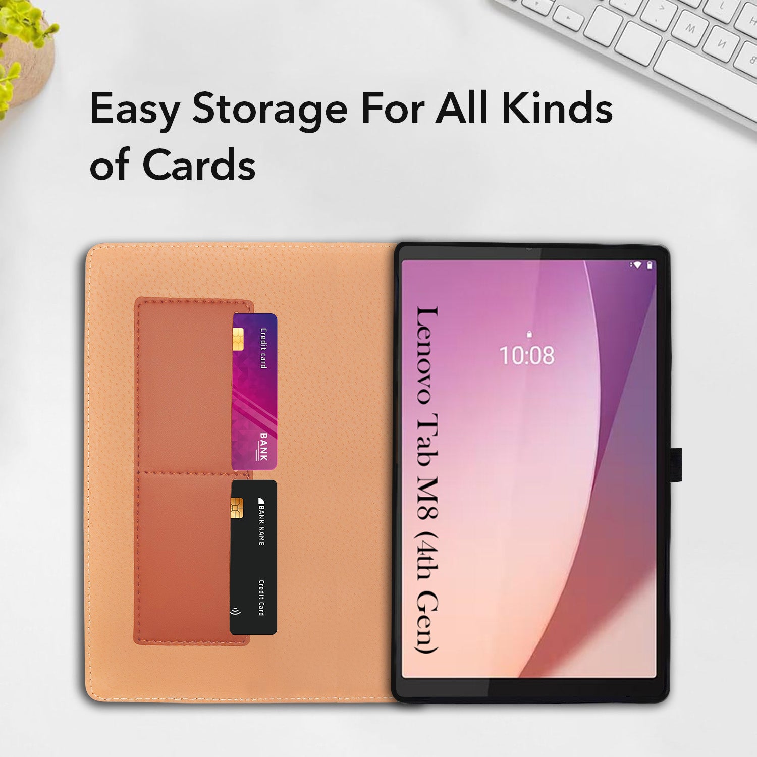 For Lenovo Tab M8 4 GEN 2024 8 Inch Flip Cover Folio Cover (PU Matte Leather | Multi-Angle Smart Stand | Card Storage Slots | Silicone Back Pouch)