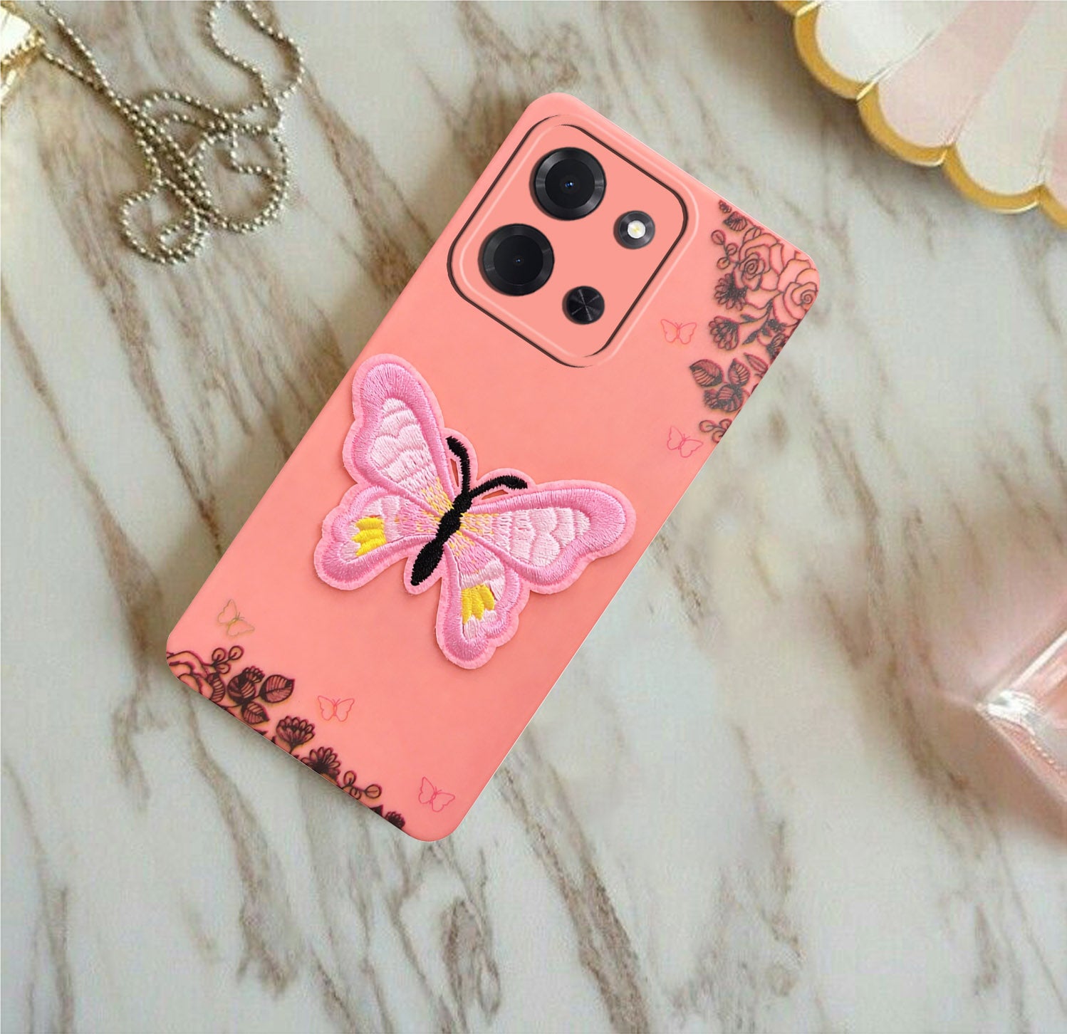 For Poco C85 5G Back Cover Case (Soft ButterFly Embroidery | Women Teen Girls | Camera Protection| Matte Silicone)