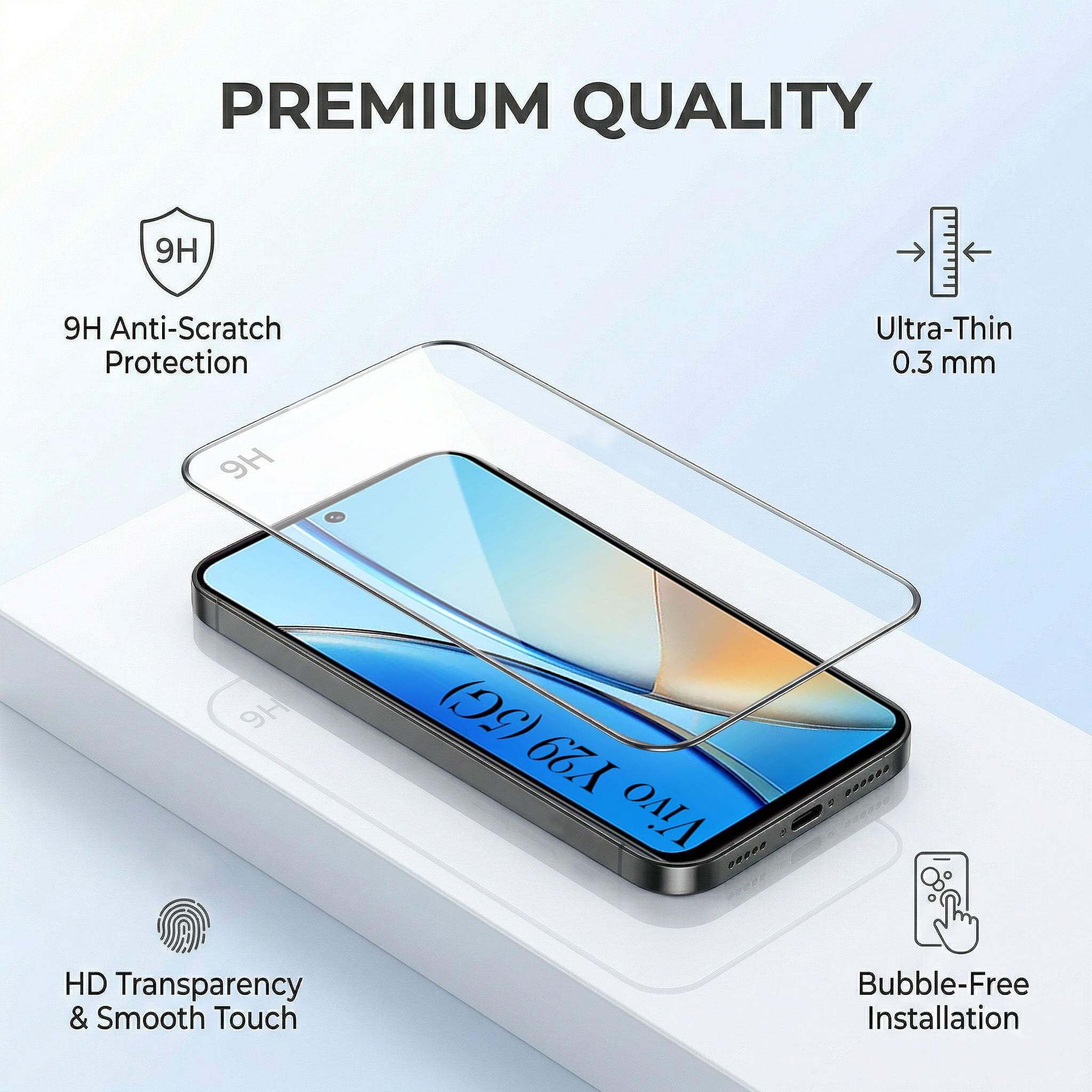 For Vivo Y29 Combo with Back Cover and 9H Tempered Glass (Lifetime Anti-Yellow | Crystal Clear Shockproof | Oleophobic Coating Screen Glass)