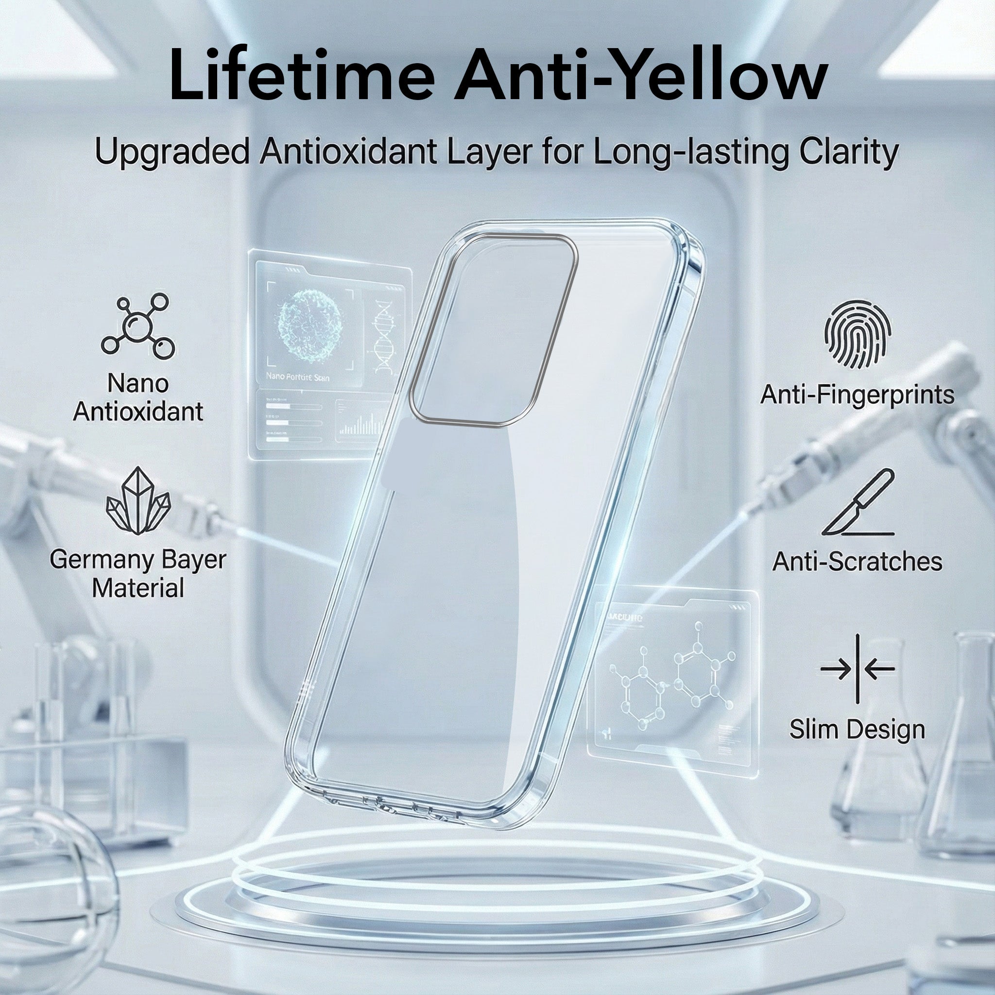 For  Vivo T4x | Vivo Y31 Pro Combo with Back Cover and 9H Tempered Glass (Lifetime Anti-Yellow | Sleek Hard Crystal | Oleophobic Coating Screen Glass)