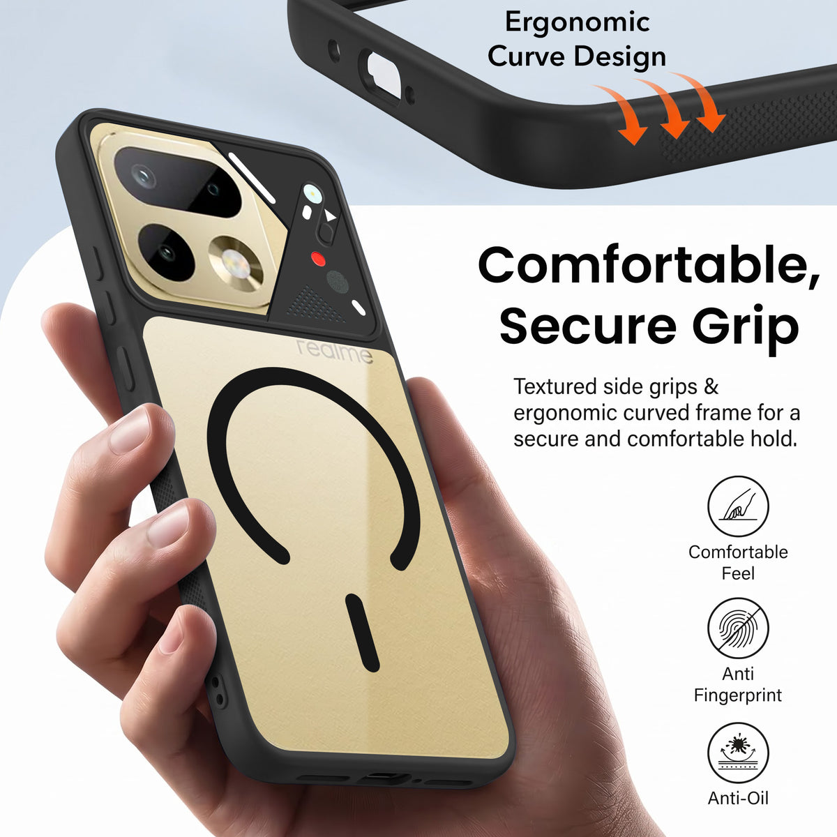 For Realme 16 Pro Back Cover Case Lifetime Anti-Yellow Clear (Camera Protection | Side Grip | Wireless MagSafe Compatible)