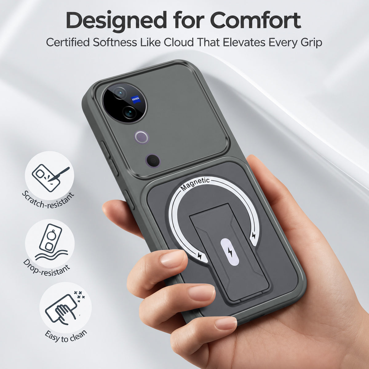 For Vivo V40 | Vivo V40 Pro 5G Back Case Cover Metallic (Hybrid Armor Kickstand | MagSafe Compatible | Camera Protection Shockproof)