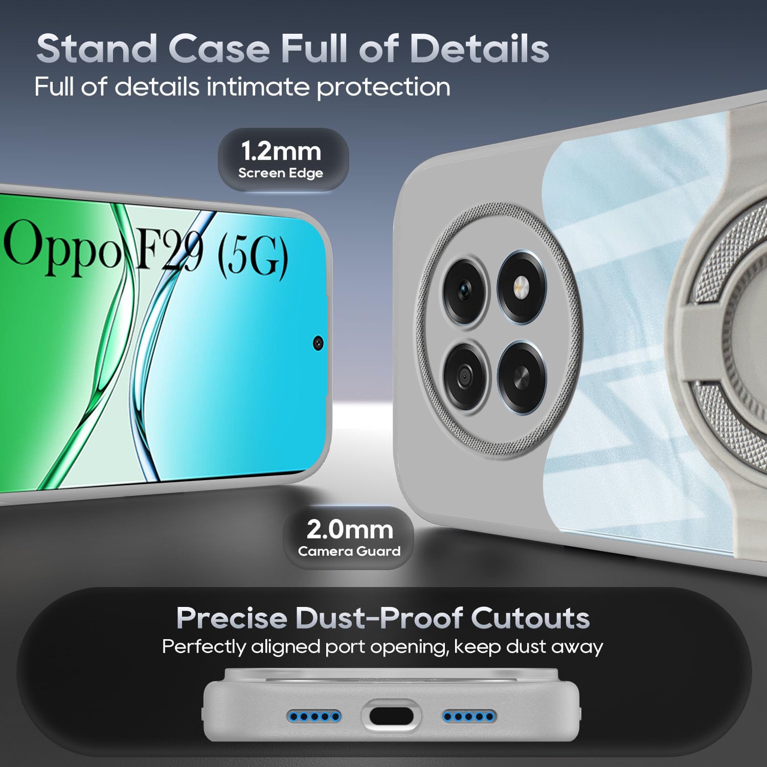 For Oppo F29 Back Cover Case with stand (Built-in Ring Holder Kickstand | Lifetime Anti Yellow | Camera Protection)