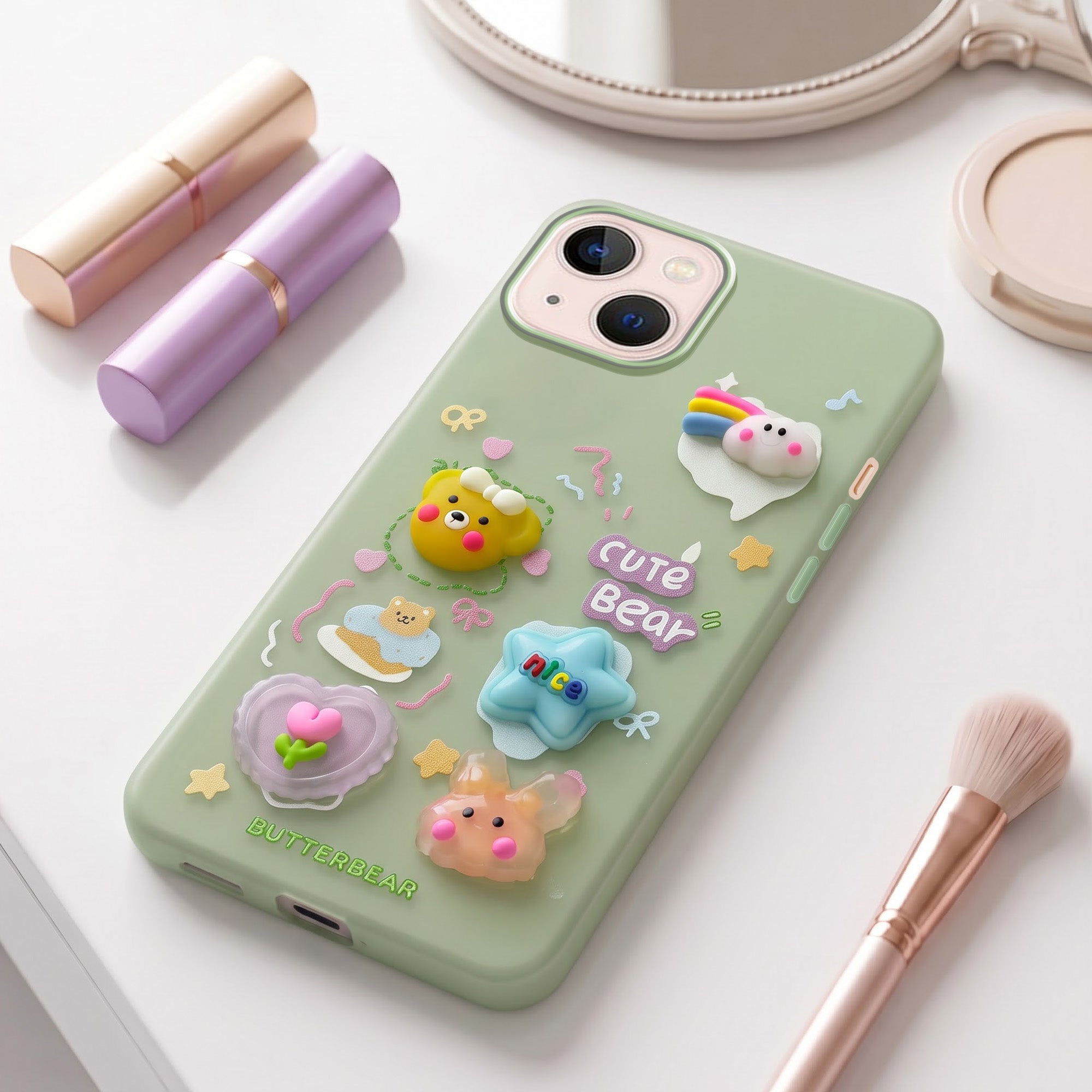 For Apple iPhone 13 Back Cover Case (Cute 3D cartoon charms design | Slim Aesthetic Case for Girls | Camera Protection | Hard Unbreakable)