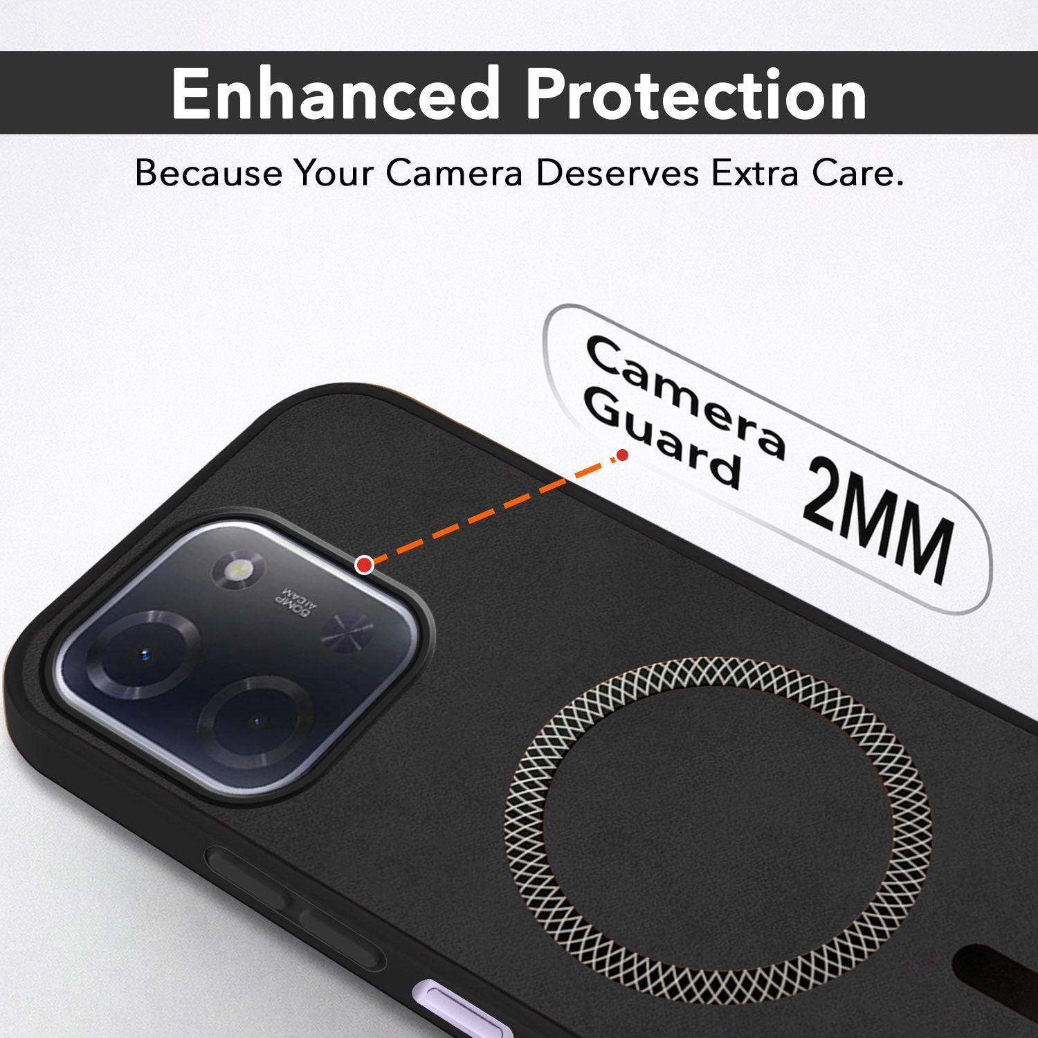 For Poco C85 5G Back Cover Case Leather Finish  (MagSafe Compatible Wireless Charging | Soft Touch | Camera Bump Protection)